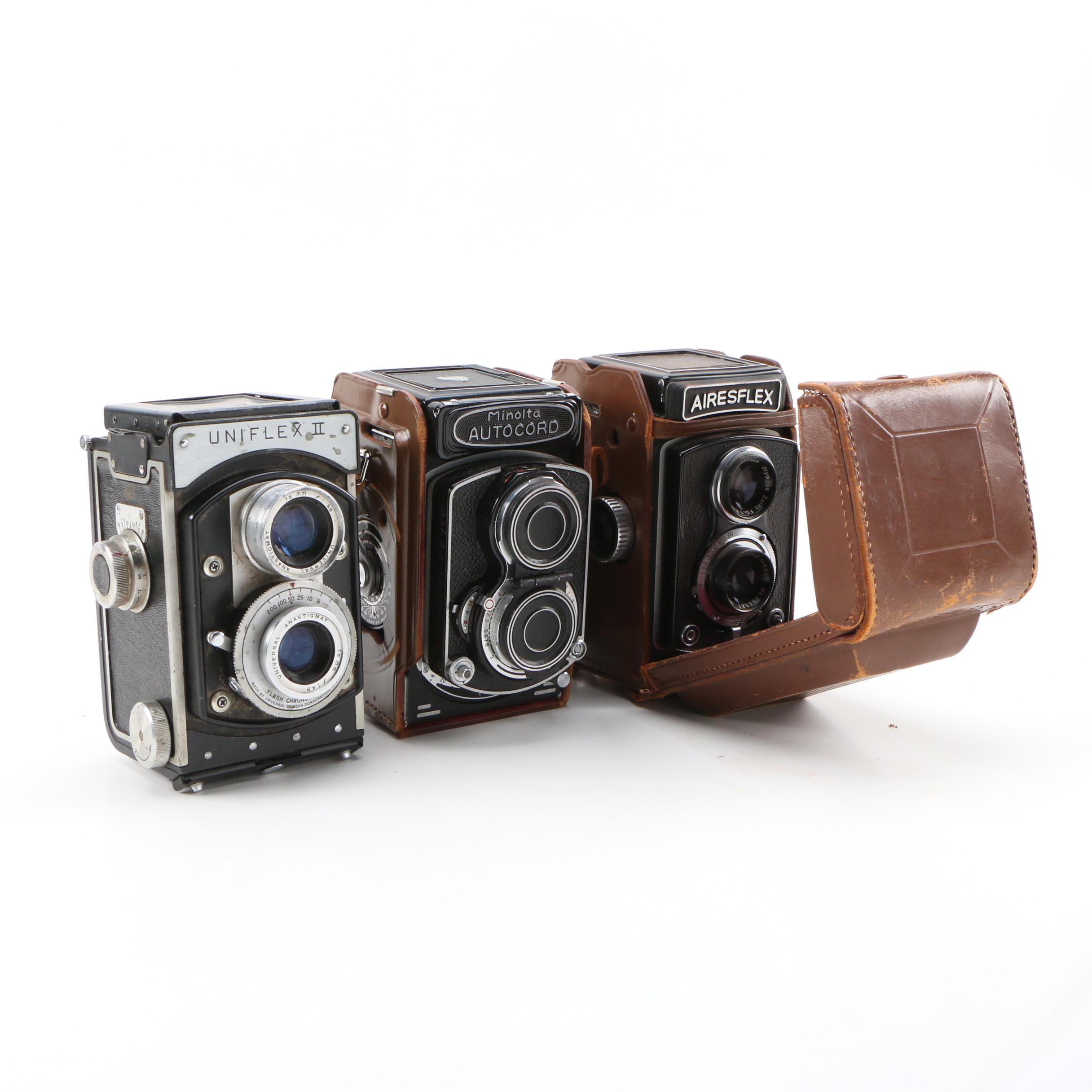 Minolta Autocord, Airesflex and Universal Uniflex II Flash Cameras, 1940s-1950s