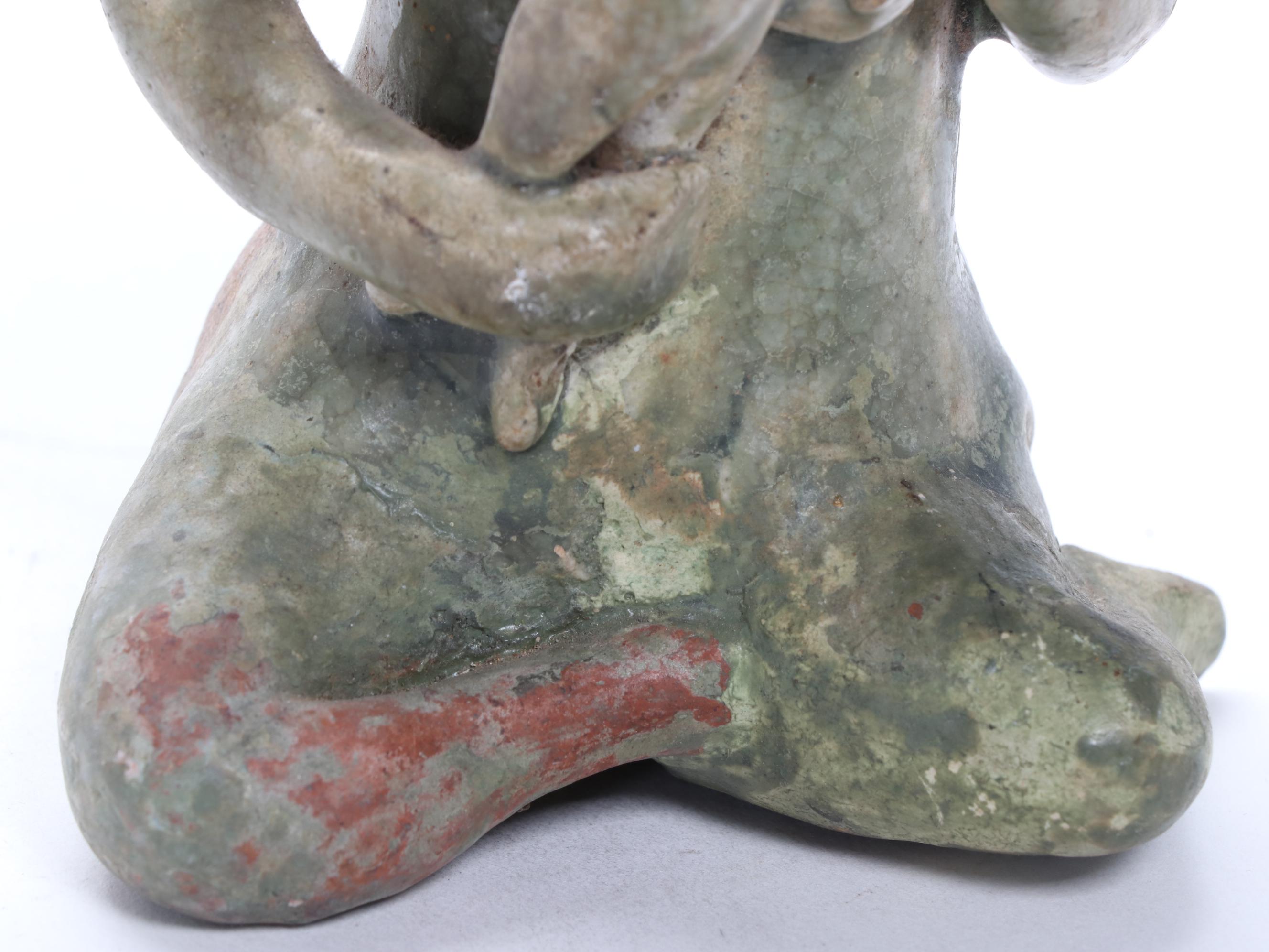 Thai Sawankhalok Ceramic Figure and Burmese Mandalay Style Marble Buddha Head