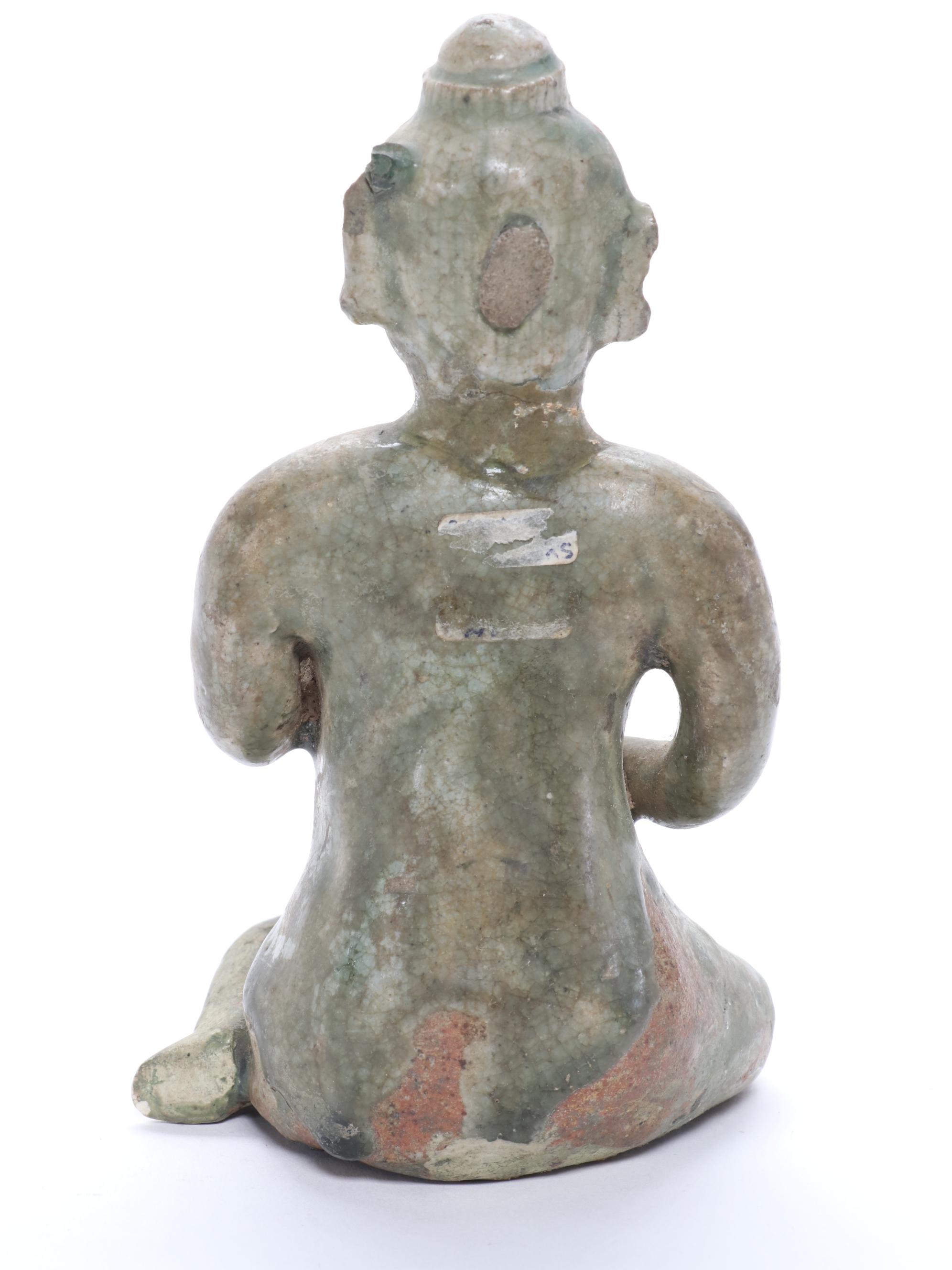 Thai Sawankhalok Ceramic Figure and Burmese Mandalay Style Marble Buddha Head