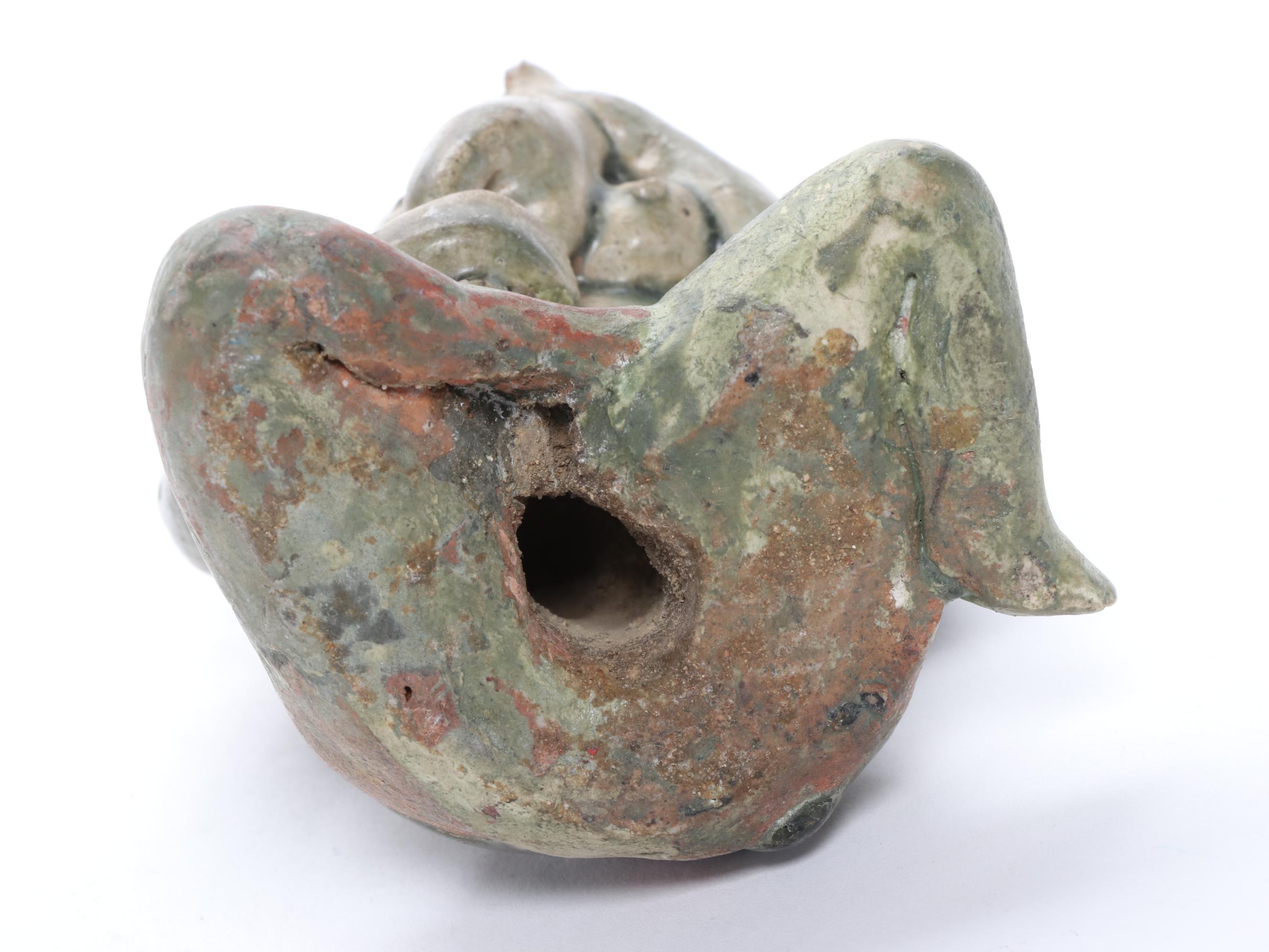 Thai Sawankhalok Ceramic Figure and Burmese Mandalay Style Marble Buddha Head