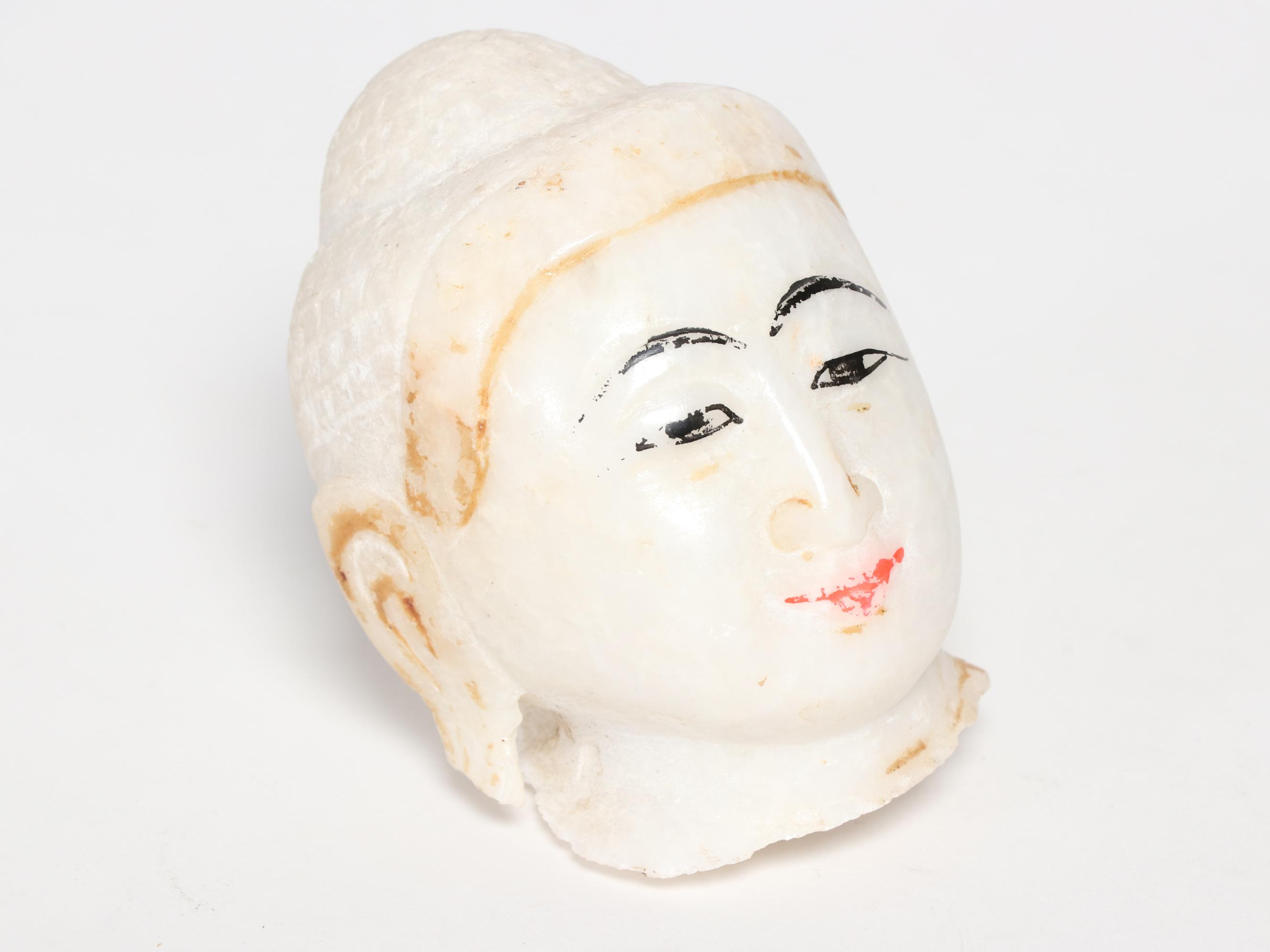 Thai Sawankhalok Ceramic Figure and Burmese Mandalay Style Marble Buddha Head