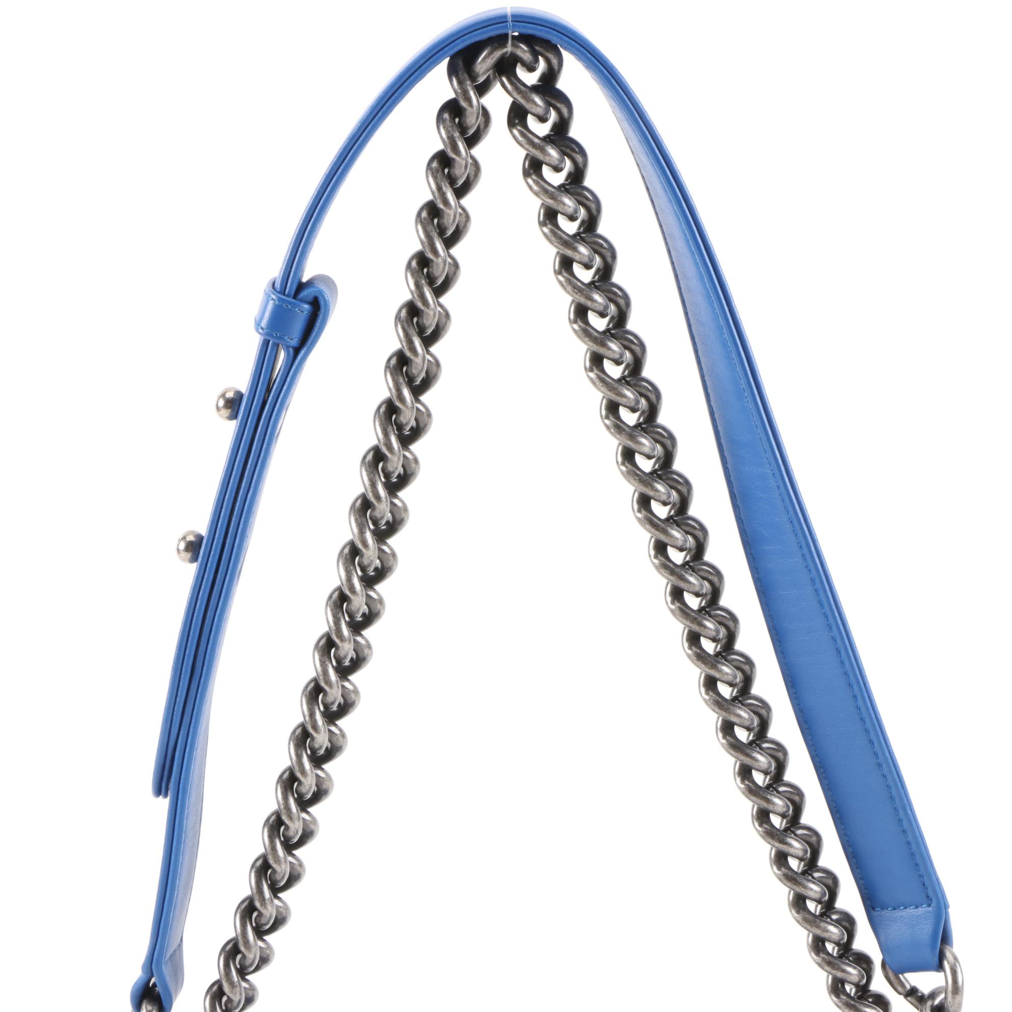 Chanel Matte Blue Alligator and Calfskin Leather Two-Way Boy Bag