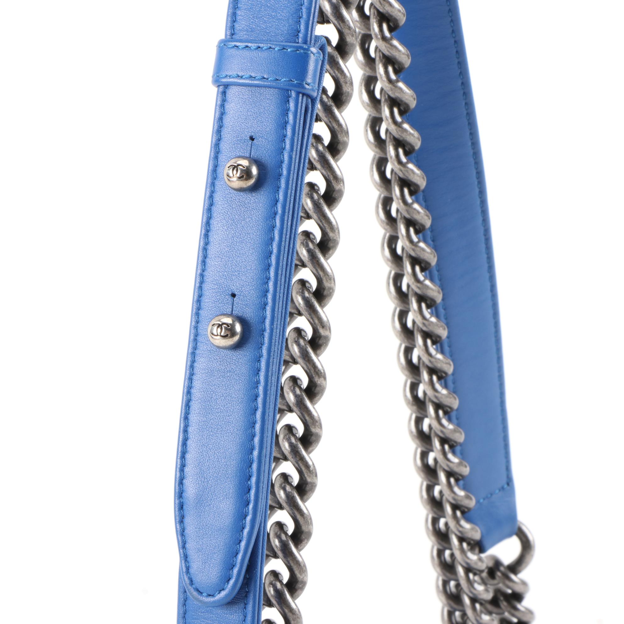 Chanel Matte Blue Alligator and Calfskin Leather Two-Way Boy Bag