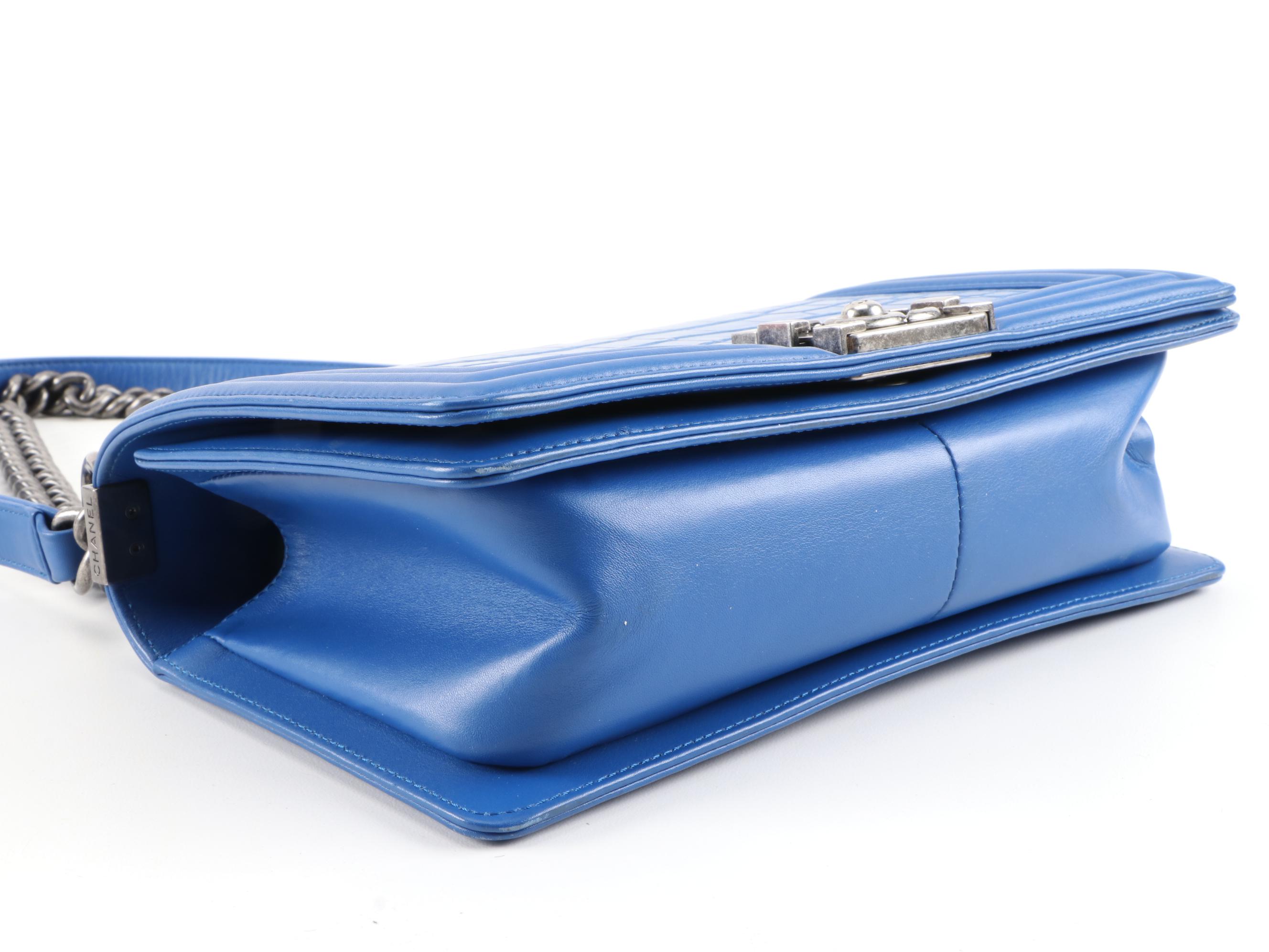 Chanel Matte Blue Alligator and Calfskin Leather Two-Way Boy Bag