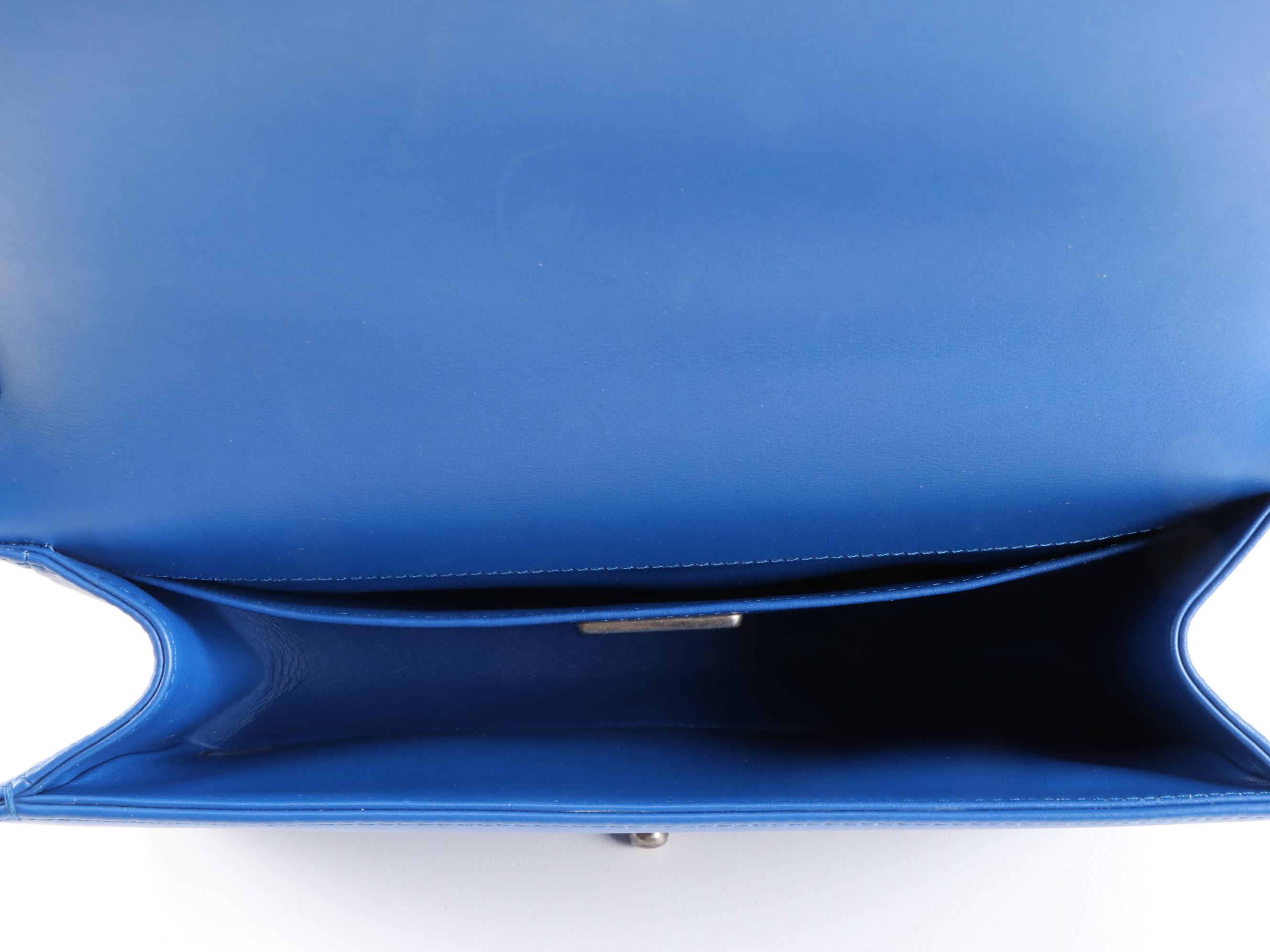 Chanel Matte Blue Alligator and Calfskin Leather Two-Way Boy Bag