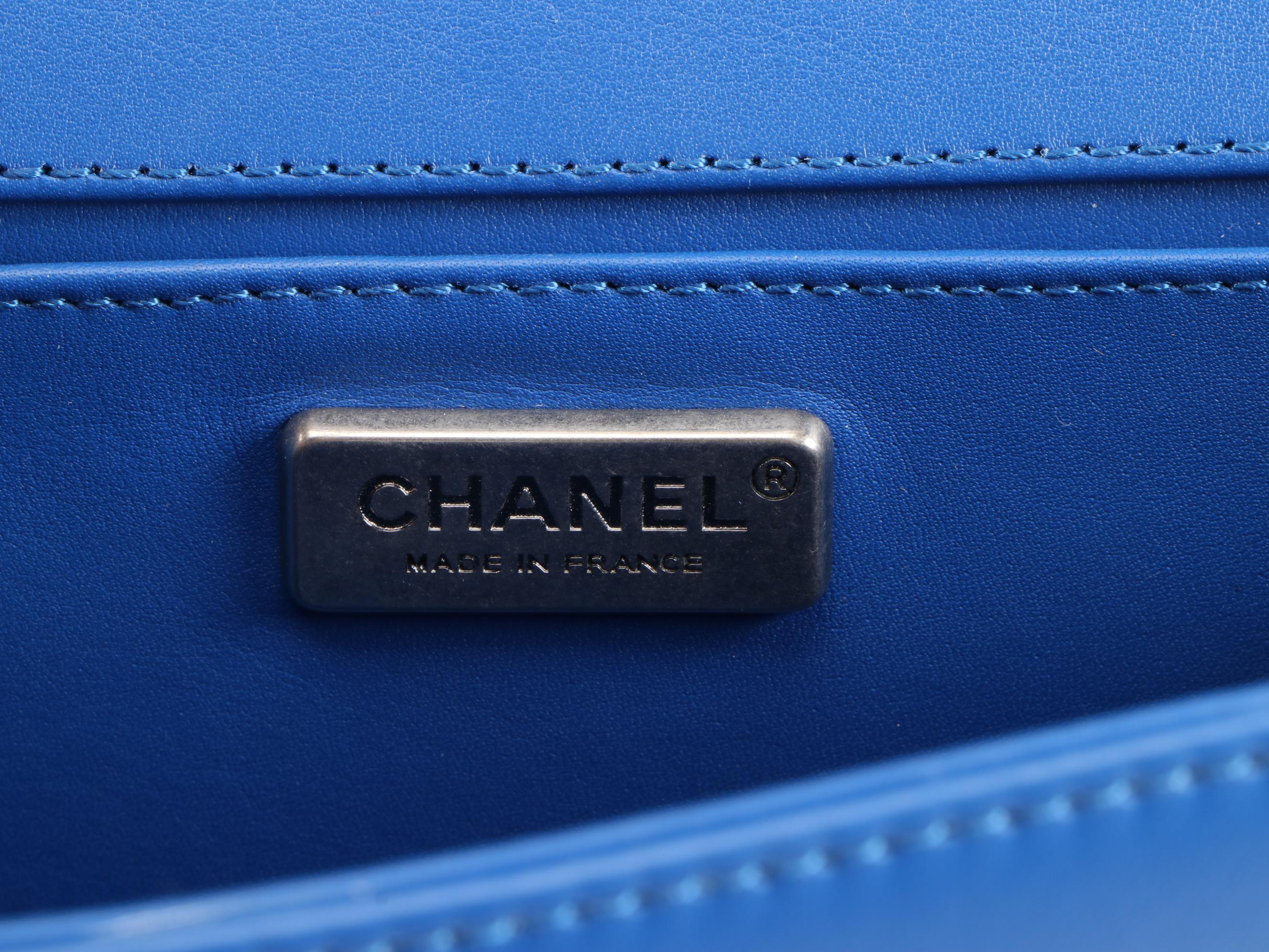 Chanel Matte Blue Alligator and Calfskin Leather Two-Way Boy Bag