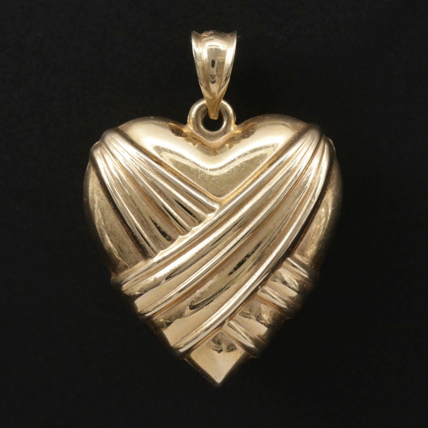 14K Draped Puff Heart Pendant