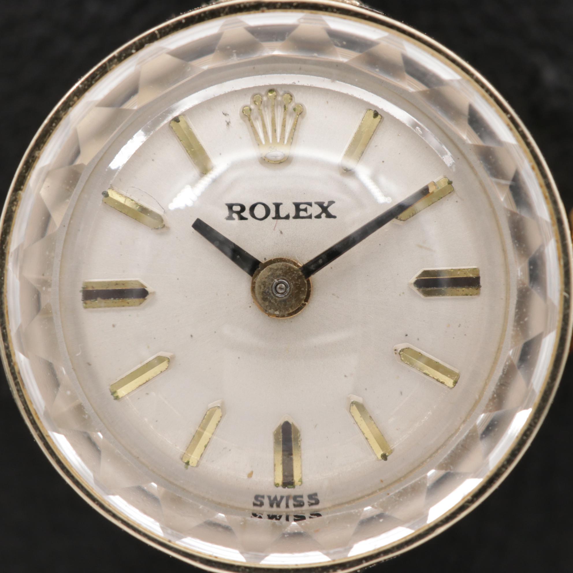 Rolex 14K Gold and Diamond Stem Wind Watch, Vintage