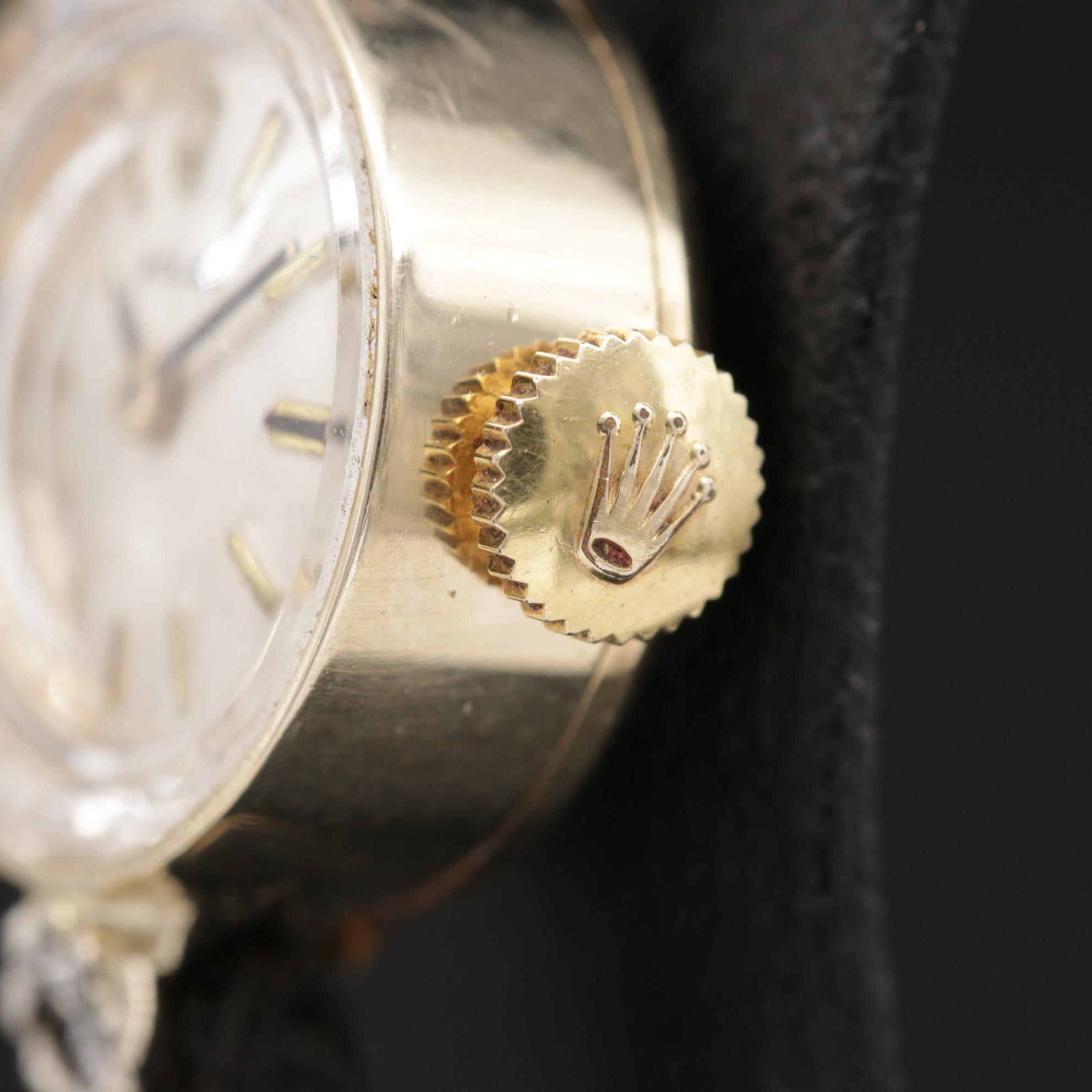 Rolex 14K Gold and Diamond Stem Wind Watch, Vintage