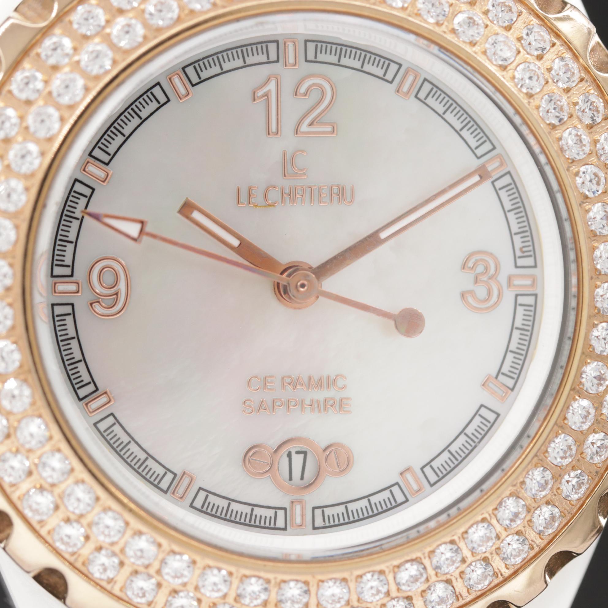 LeChateau Ceramic and Stainless Steel Watch With Mother of Pearl Dial