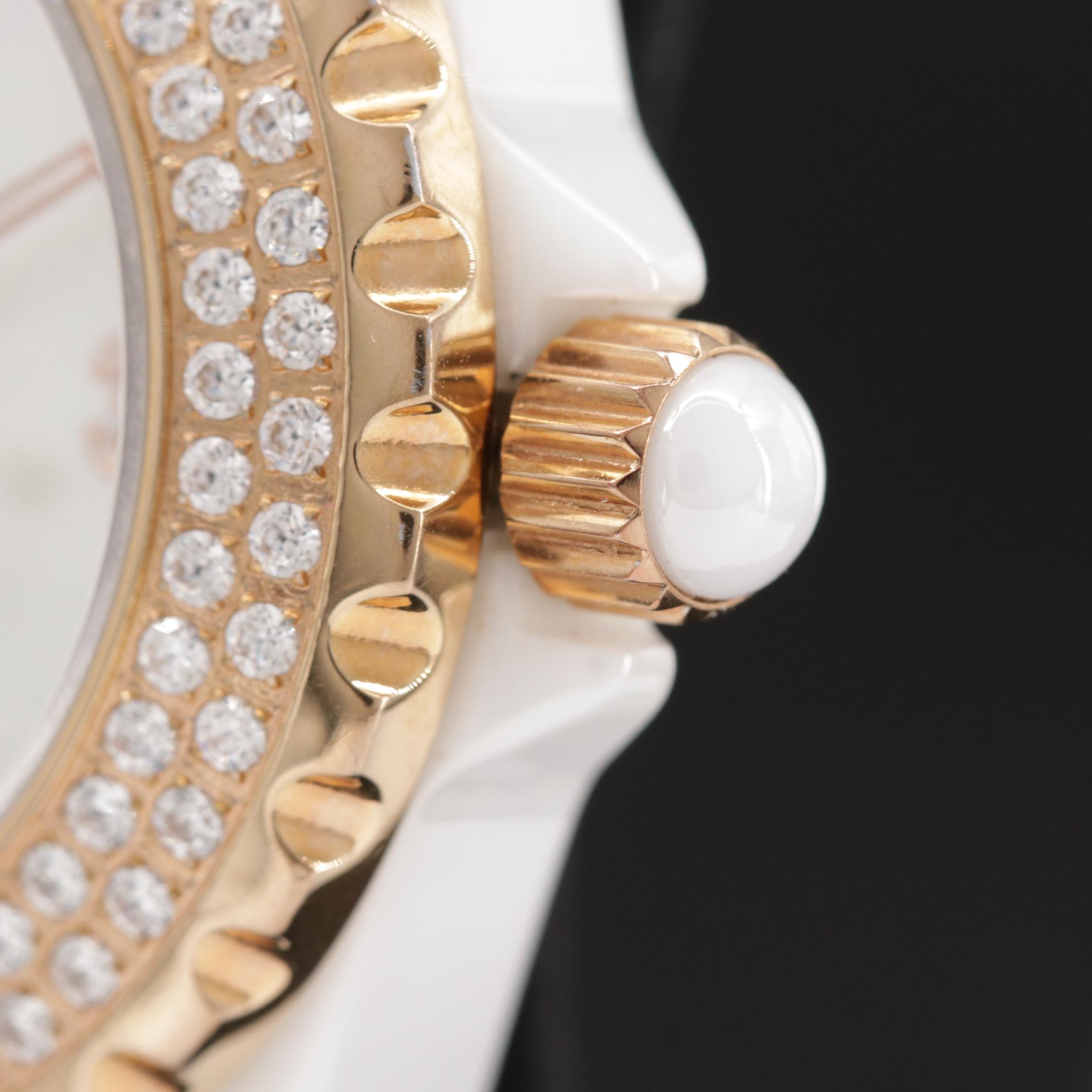 LeChateau Ceramic and Stainless Steel Watch With Mother of Pearl Dial