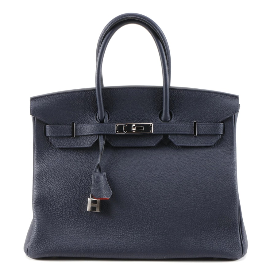 Hermès Birkin 35 Satchel in Blue de Prusse Togo Leather