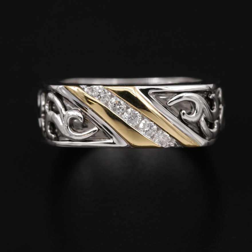 REVV 14K Gold Diamond Ring with Open Scrollwork Design