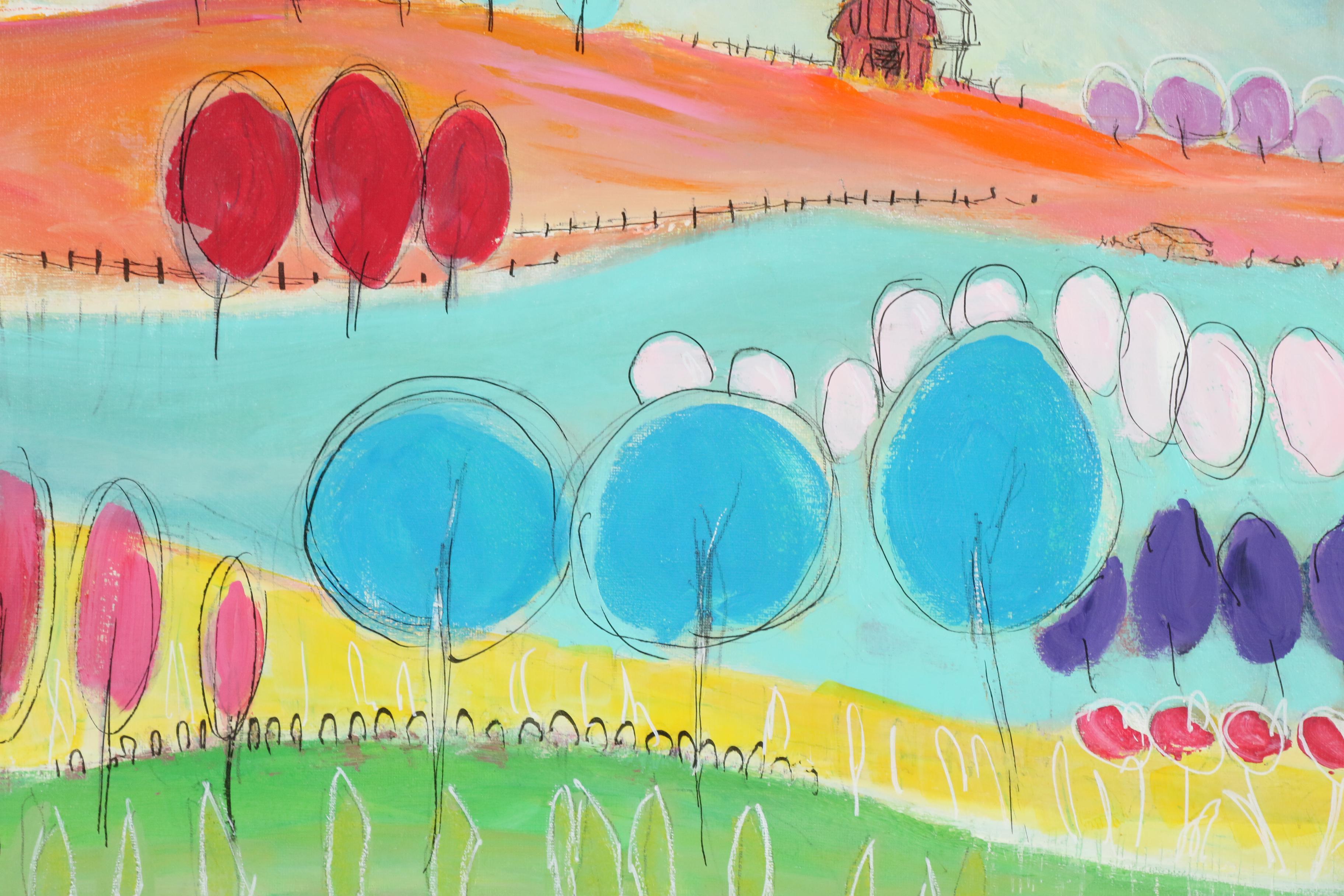 Acrylic Painting of Abstract Landscape "Over the Moon"