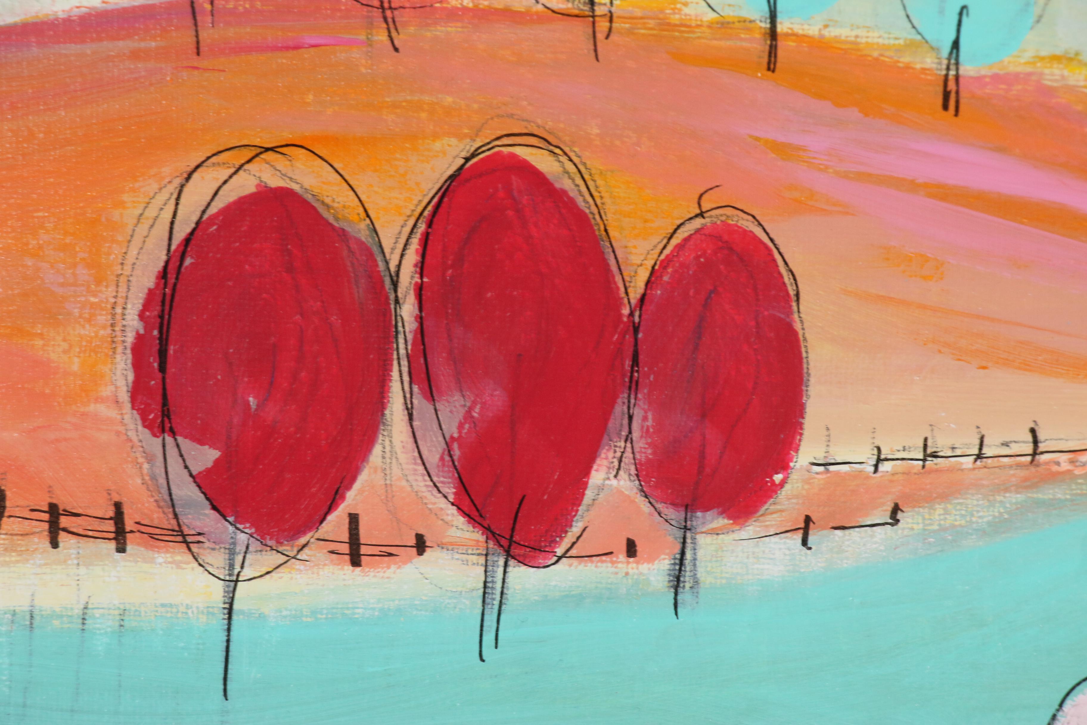 Acrylic Painting of Abstract Landscape "Over the Moon"