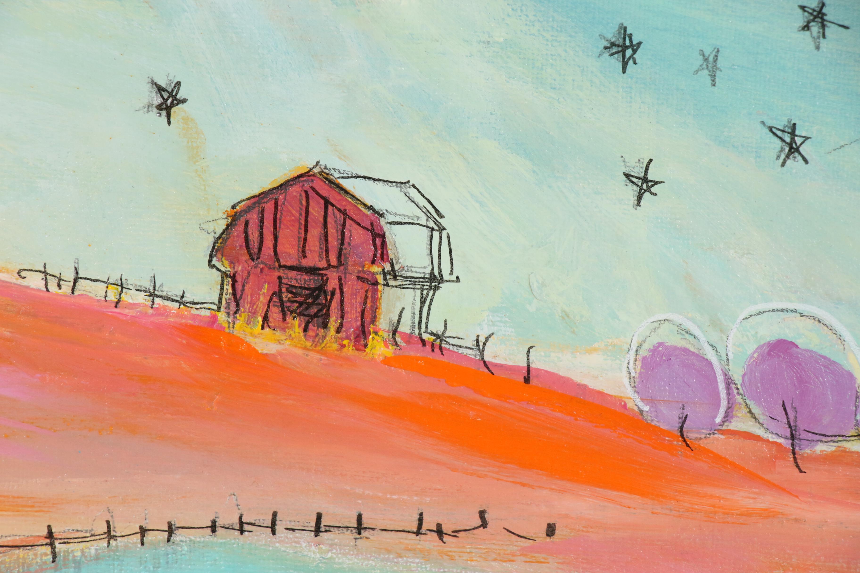 Acrylic Painting of Abstract Landscape "Over the Moon"