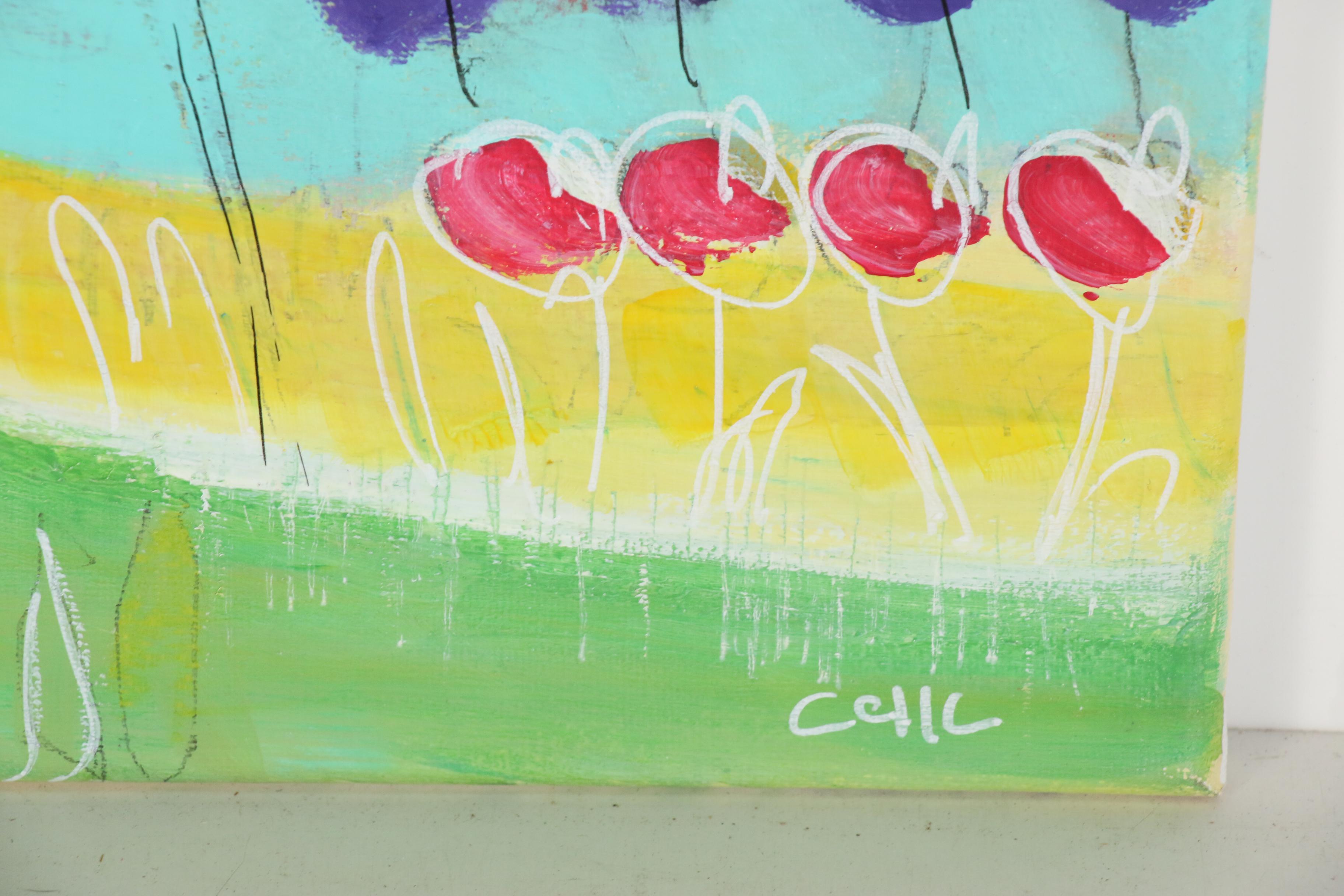 Acrylic Painting of Abstract Landscape "Over the Moon"