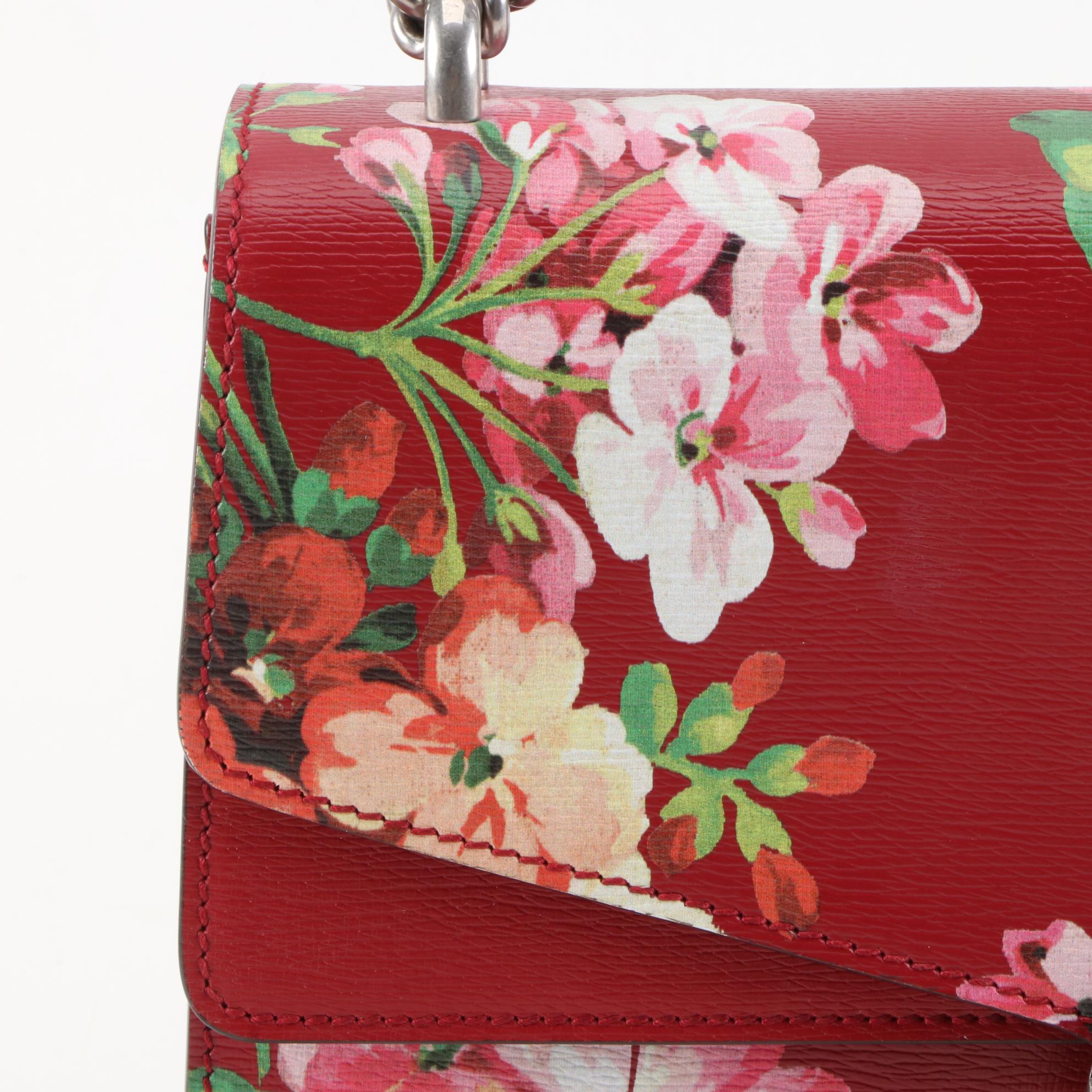Gucci Red Blooms Print Leather Dionysus Medium Shoulder Bag