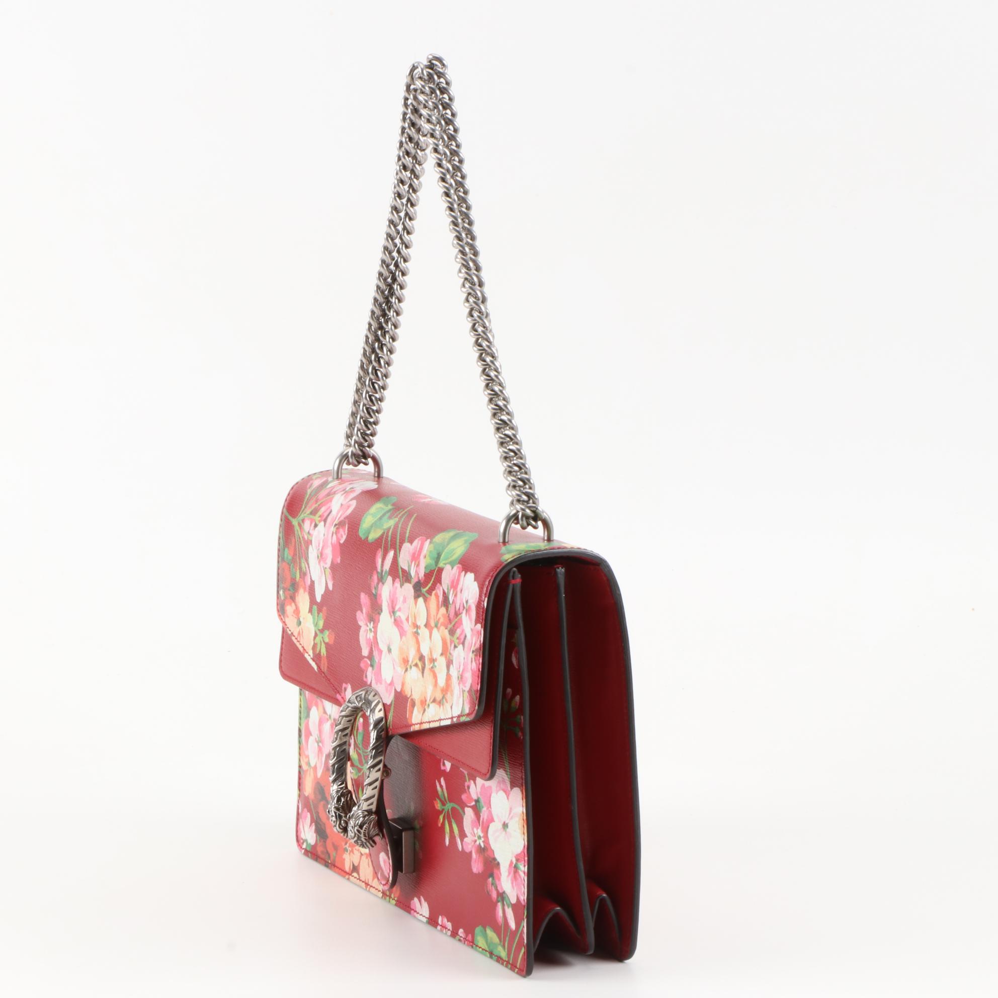 Gucci Red Blooms Print Leather Dionysus Medium Shoulder Bag