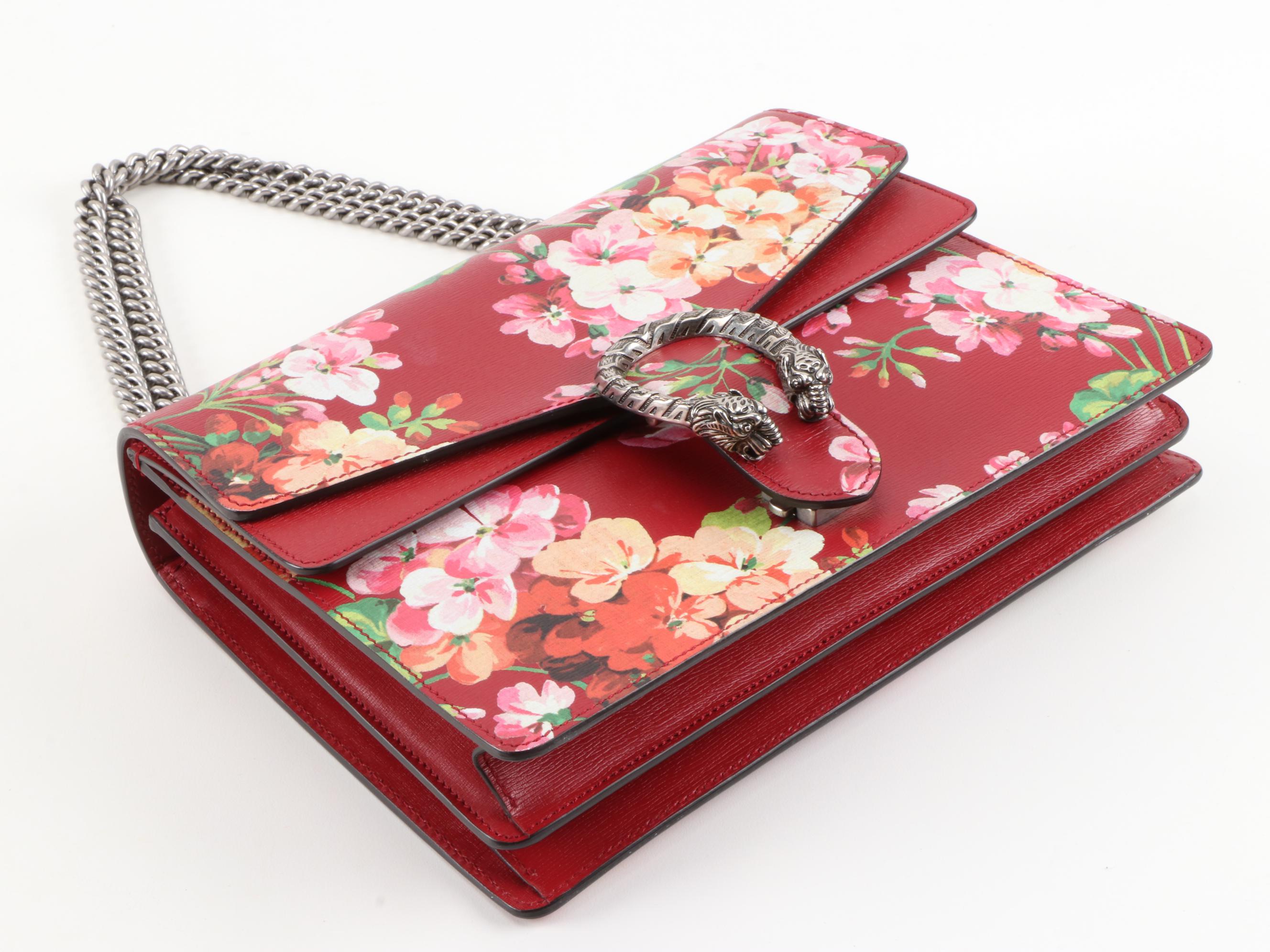 Gucci Red Blooms Print Leather Dionysus Medium Shoulder Bag