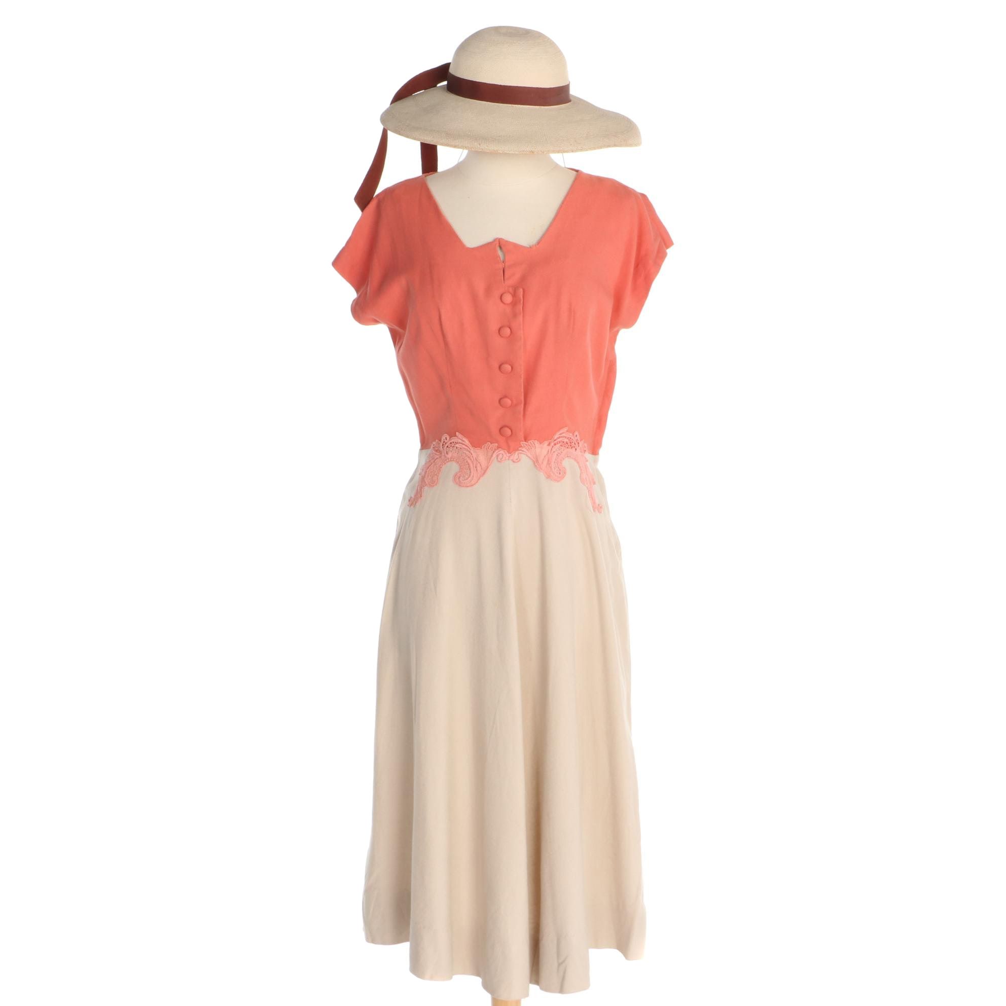 Franklin Chicago Salon Dress and Brewster Fifth Avenue Panama Hat, 1940s Vintage