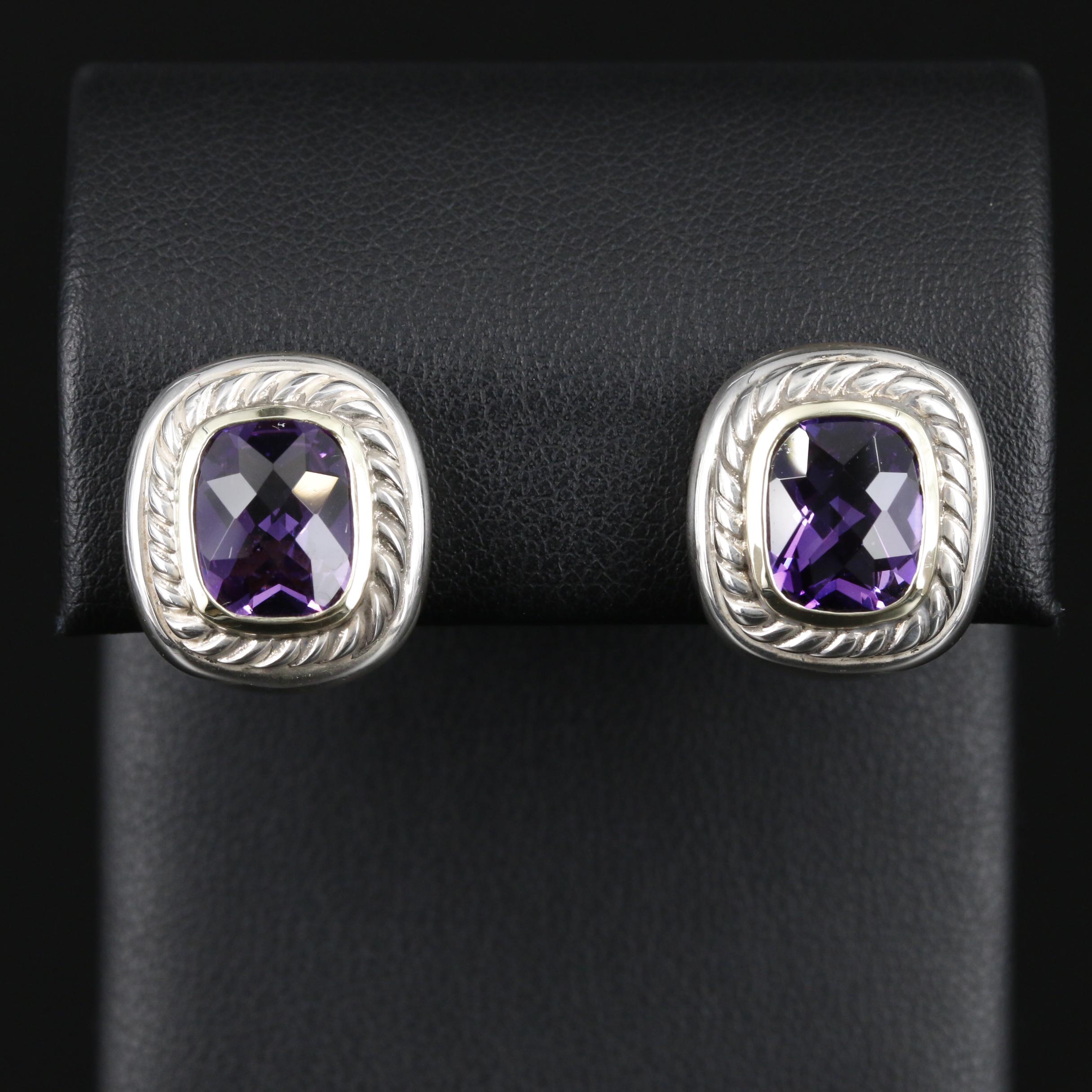 David Yurman Sterling Silver Amethyst Earrings with 14K Accents