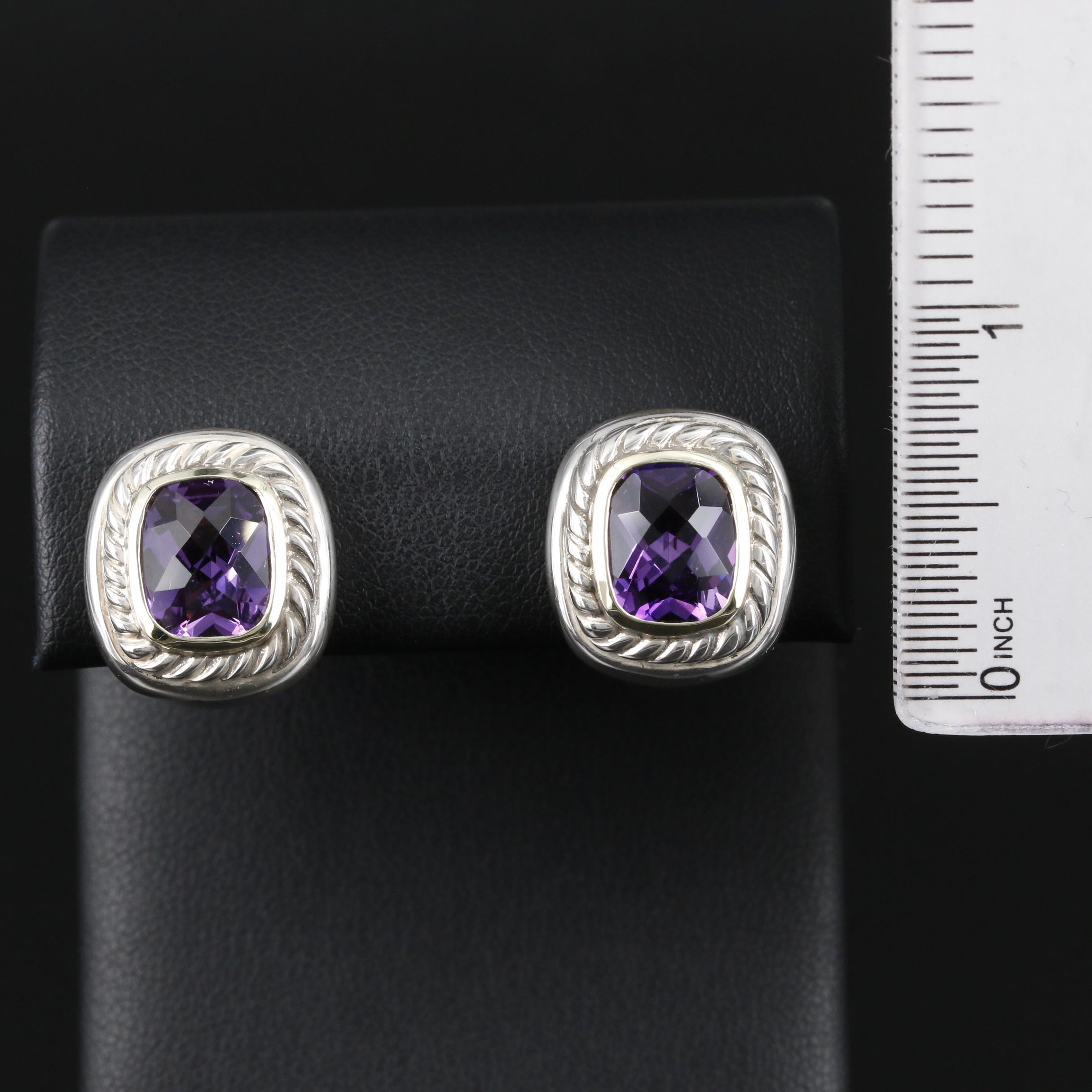 David Yurman Sterling Silver Amethyst Earrings with 14K Accents