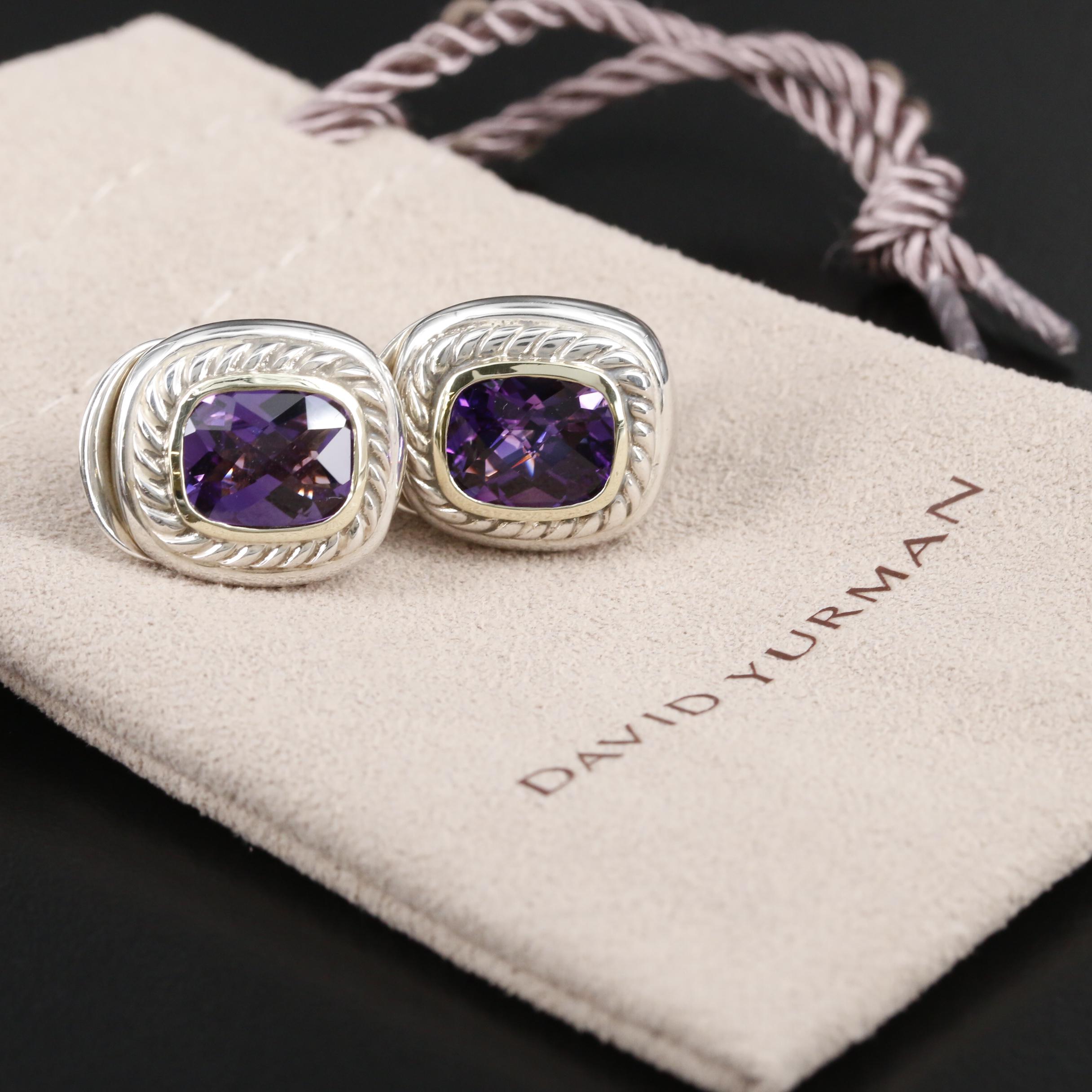 David Yurman Sterling Silver Amethyst Earrings with 14K Accents