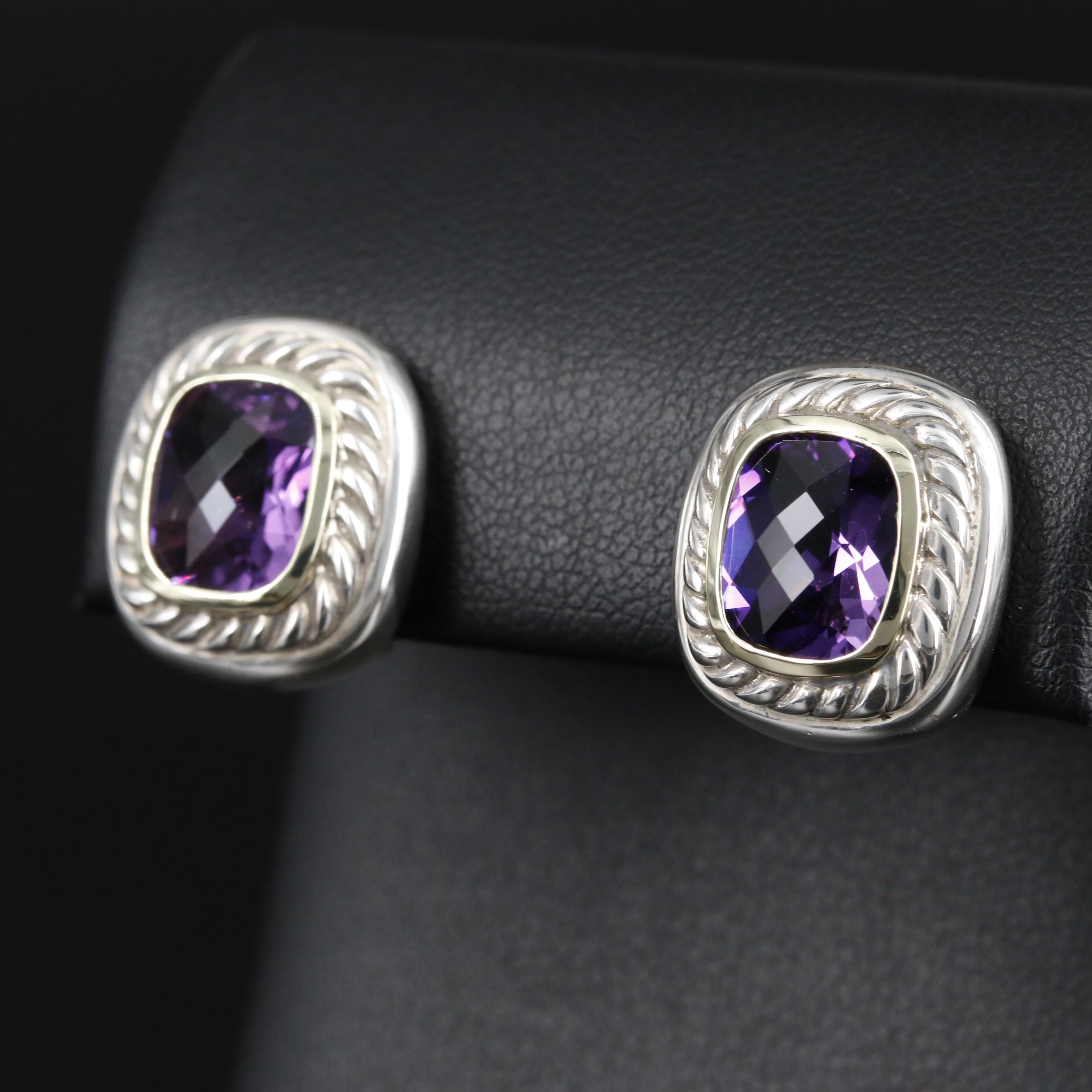 David Yurman Sterling Silver Amethyst Earrings with 14K Accents