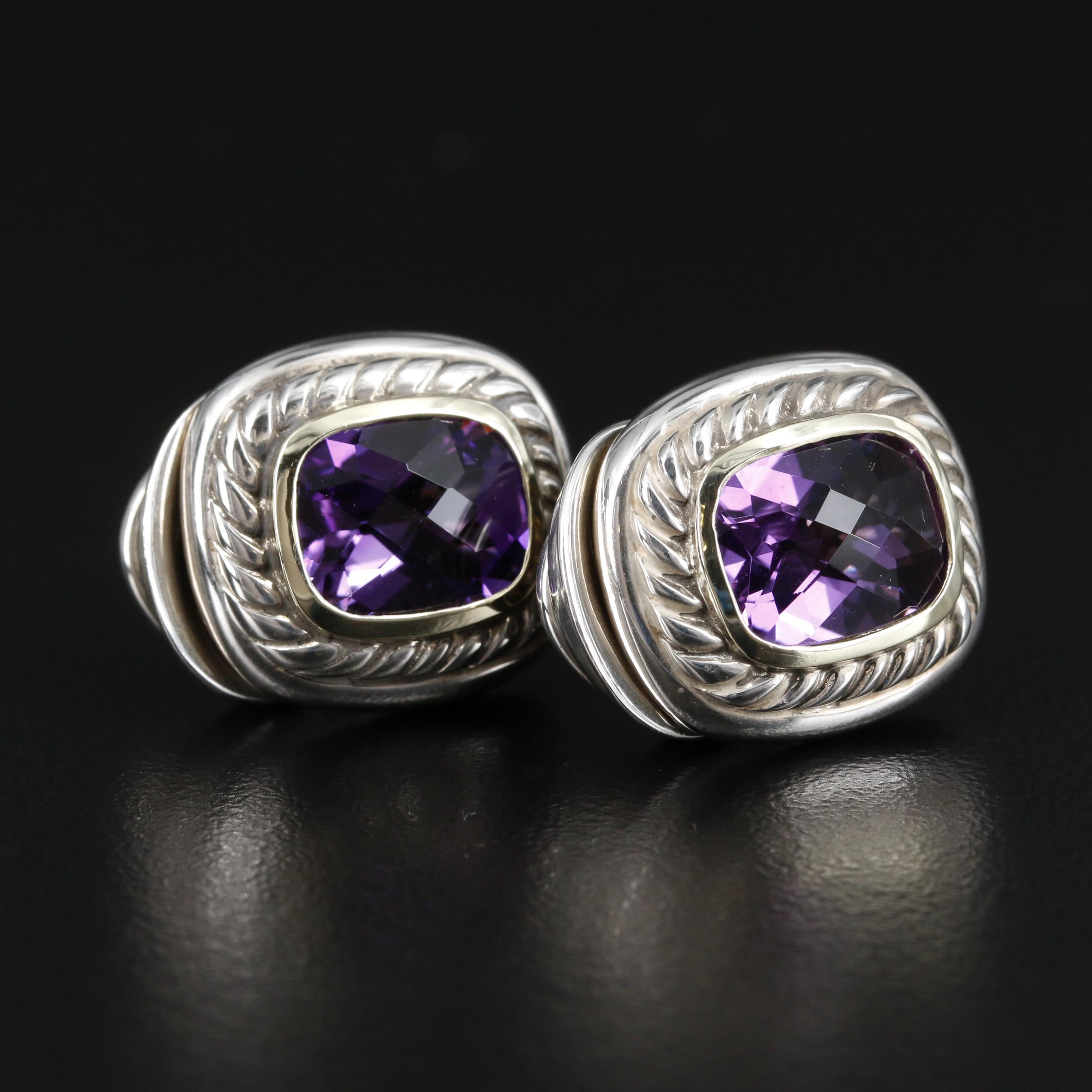 David Yurman Sterling Silver Amethyst Earrings with 14K Accents
