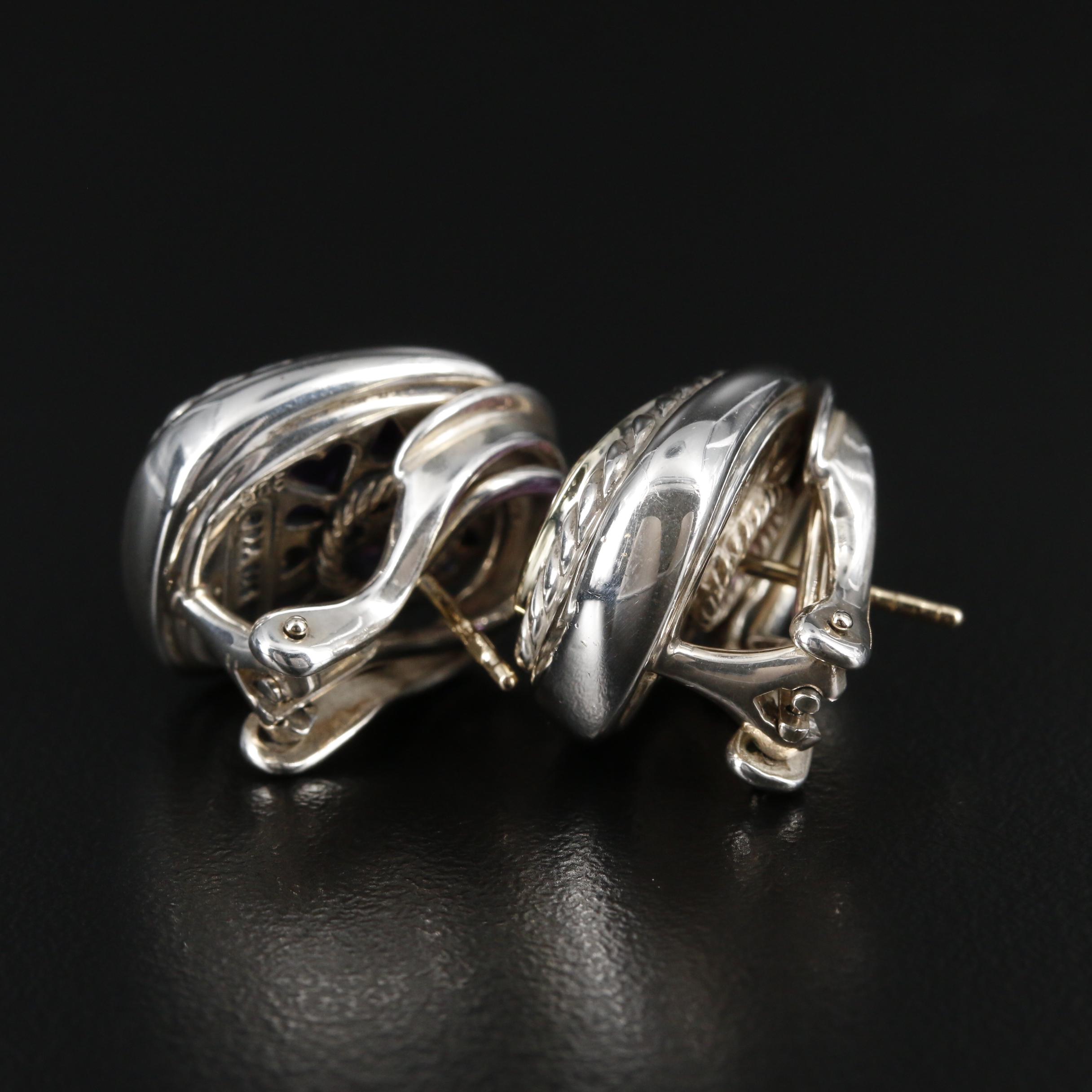 David Yurman Sterling Silver Amethyst Earrings with 14K Accents