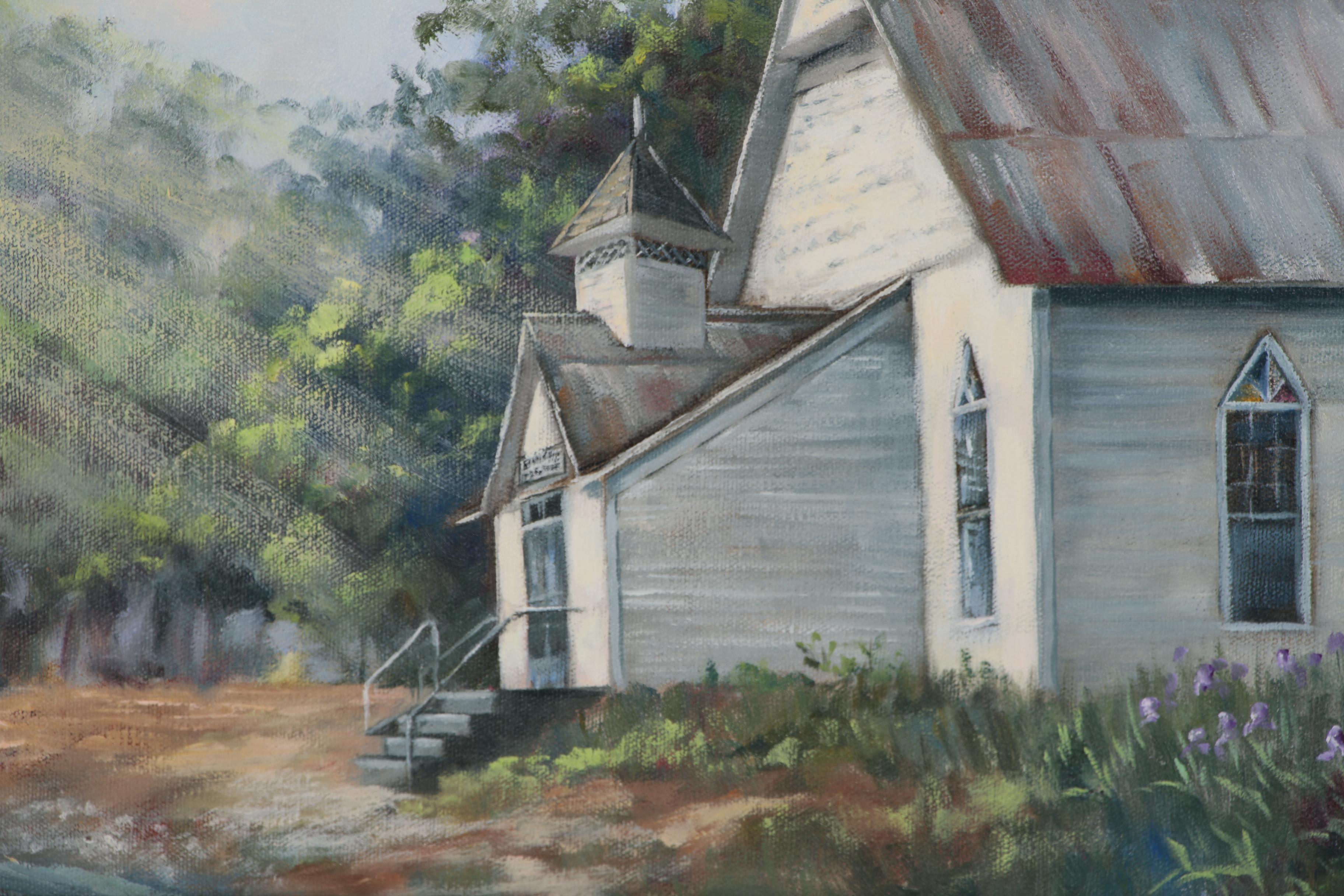 Aurora Harrison Bull Landscape with Church Oil Painting