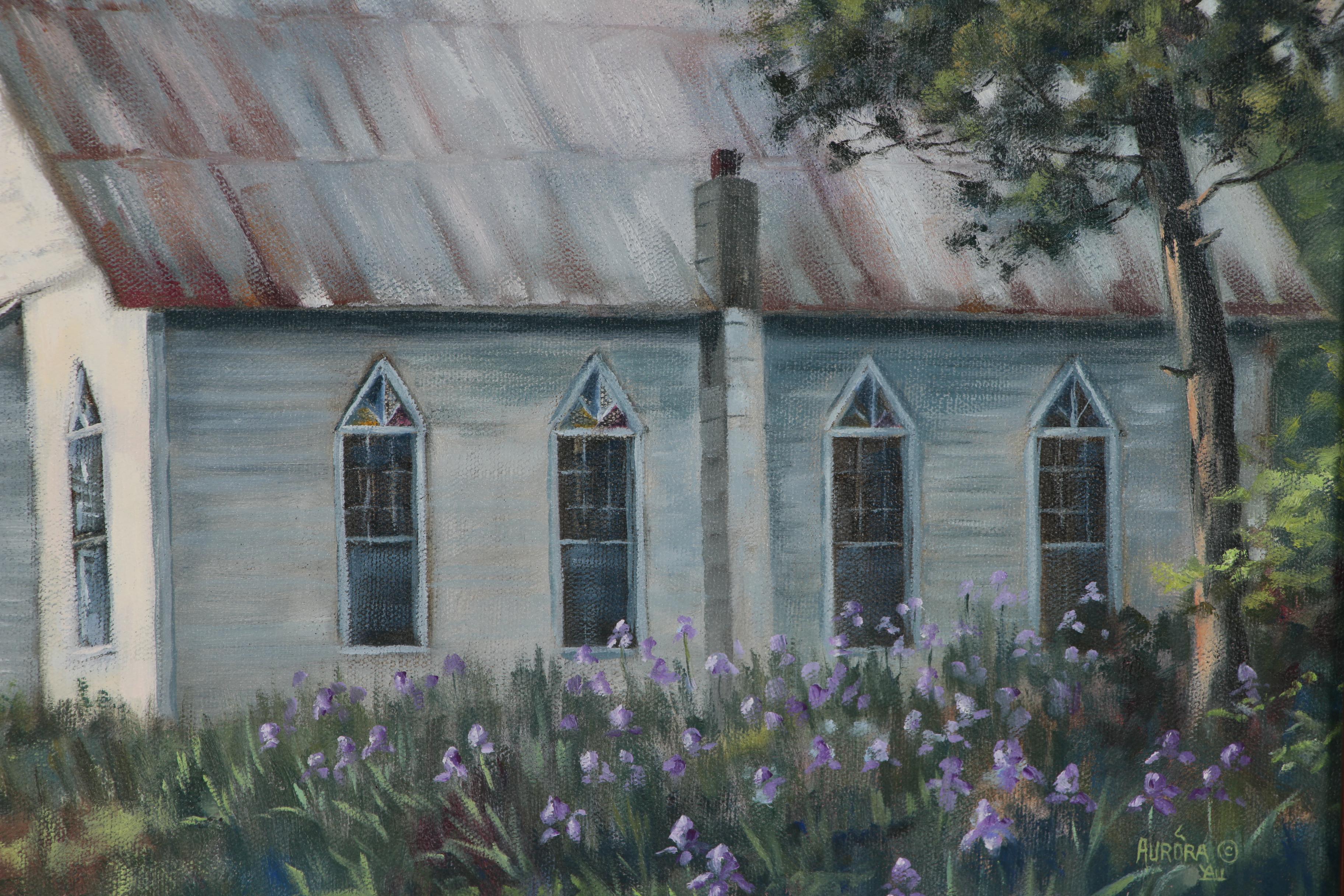 Aurora Harrison Bull Landscape with Church Oil Painting