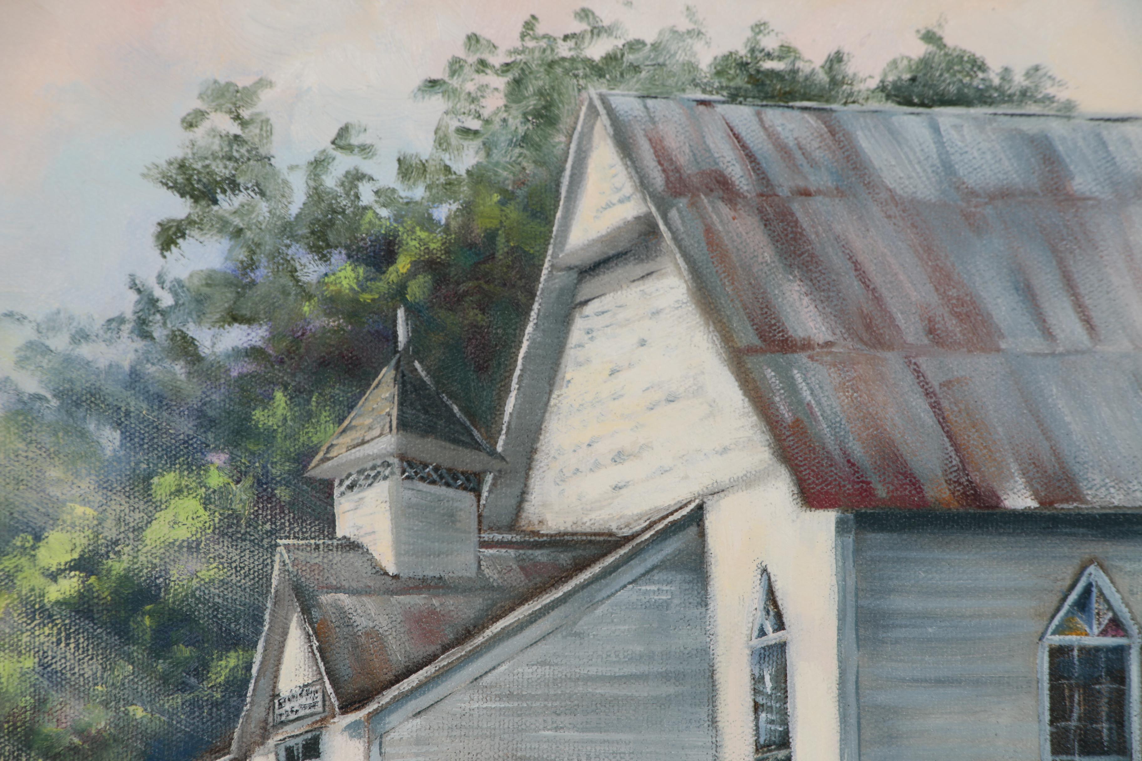 Aurora Harrison Bull Landscape with Church Oil Painting