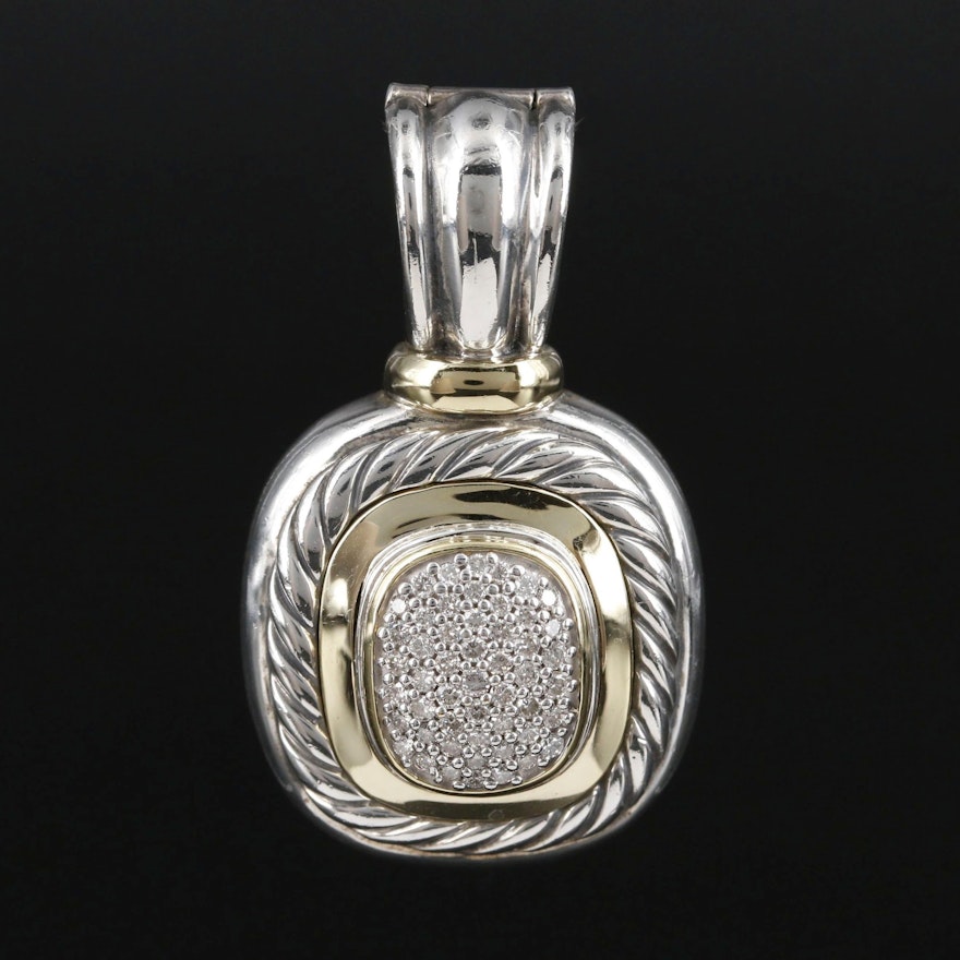 David Yurman "Albion" Sterling Silver Diamond Enhancer Pendant with 18K Accents