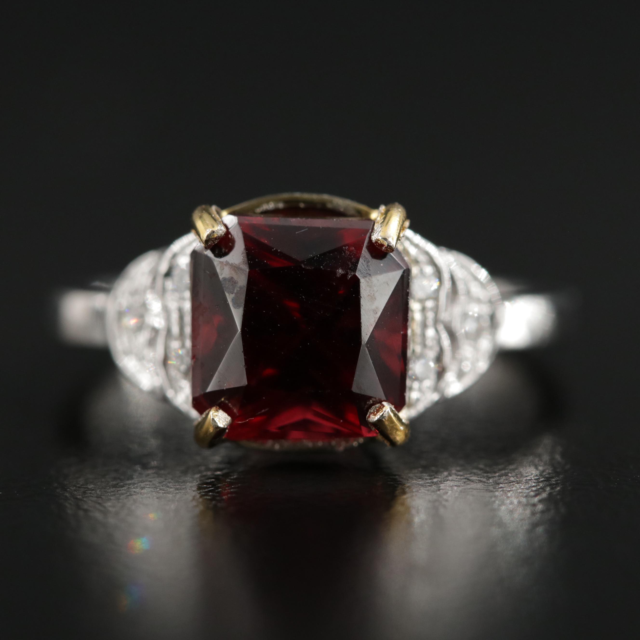 14K Gold Garnet and Diamond Ring