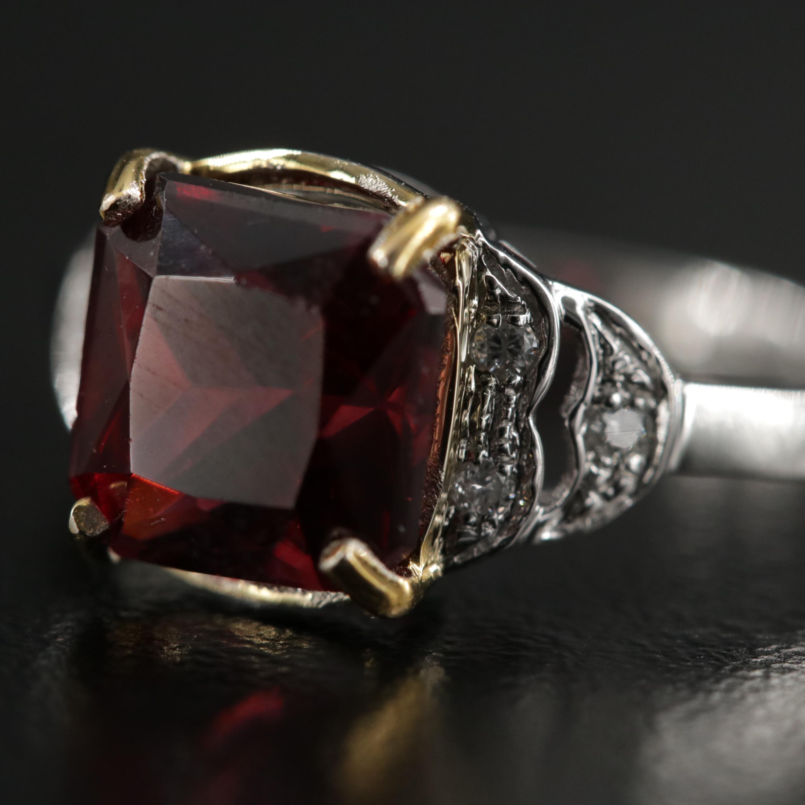 14K Gold Garnet and Diamond Ring