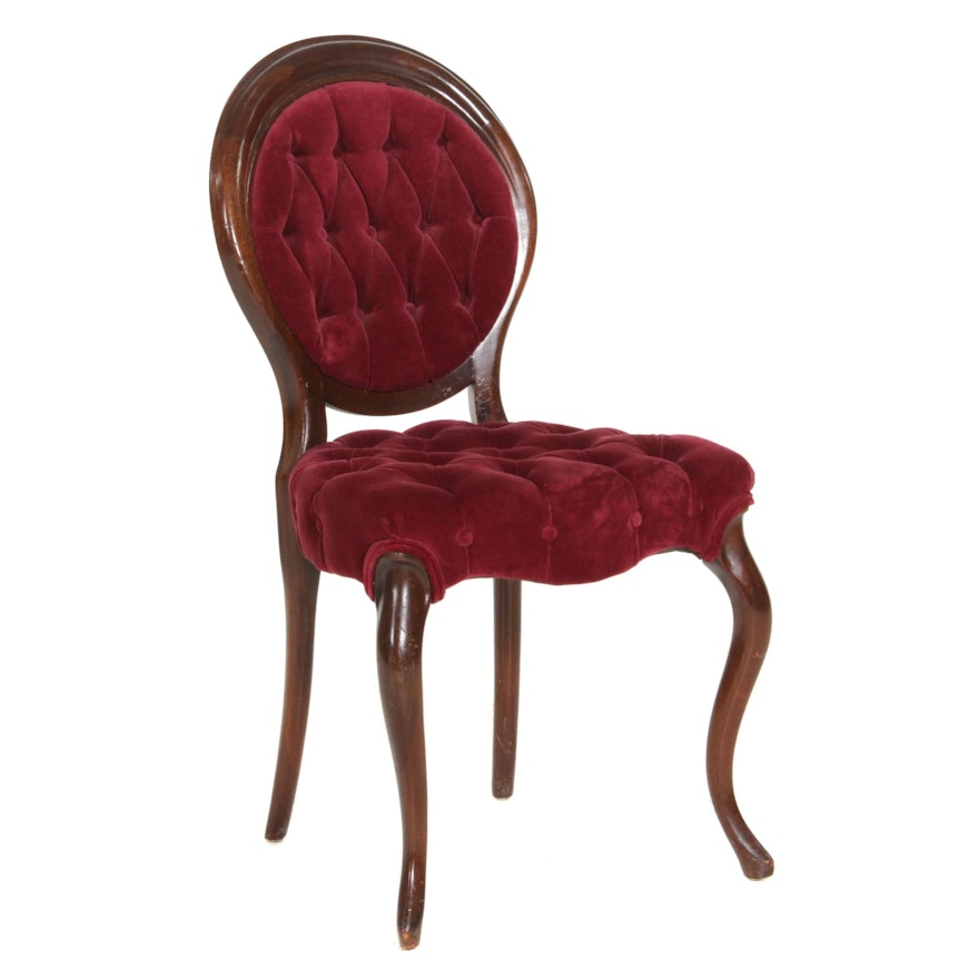 Victorian Style Button-Tufted Velveteen-Upholstered Balloon Back Parlor Chair