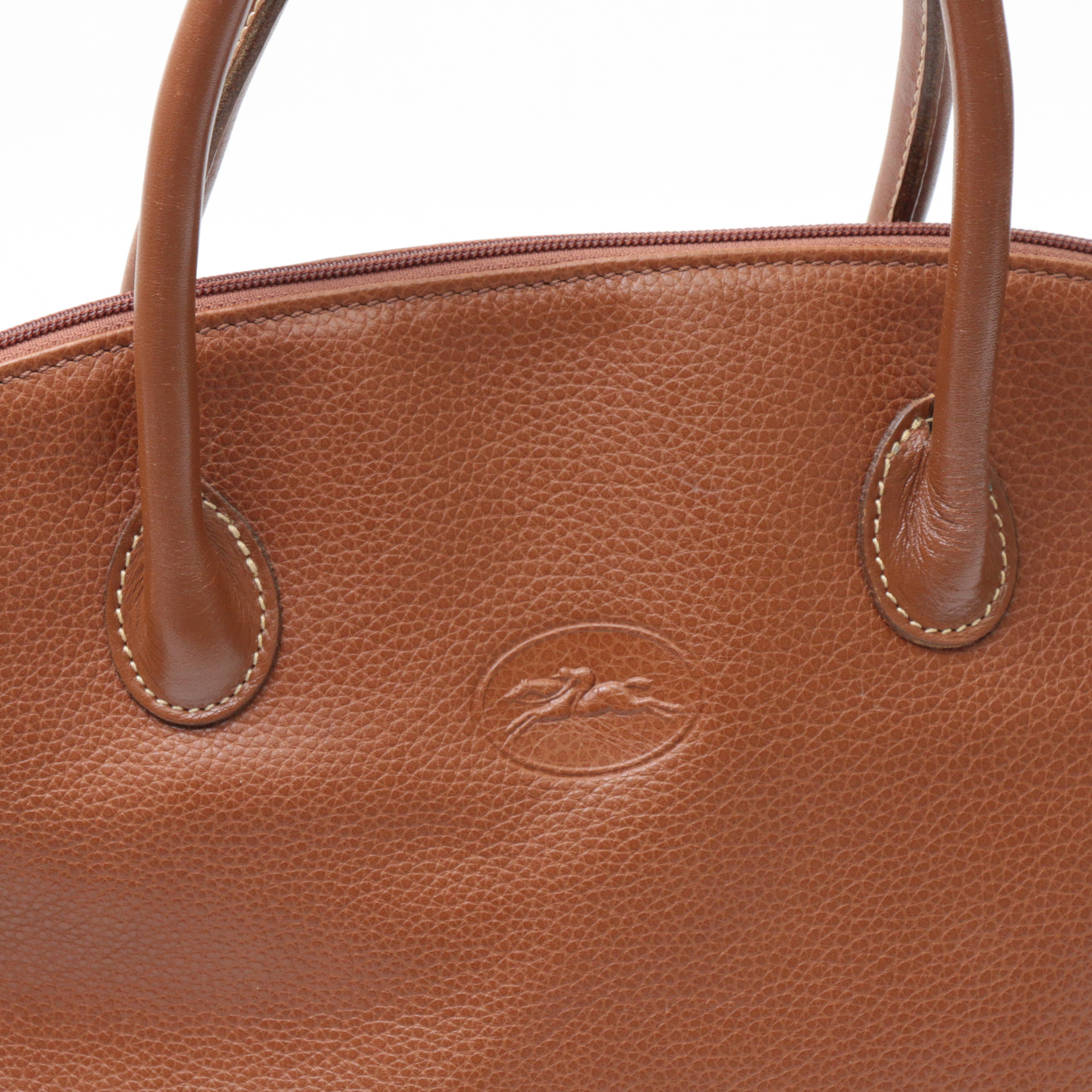 Longchamp Au Sultan Domed Two-Way Bag in Cognac Pebbled Leather