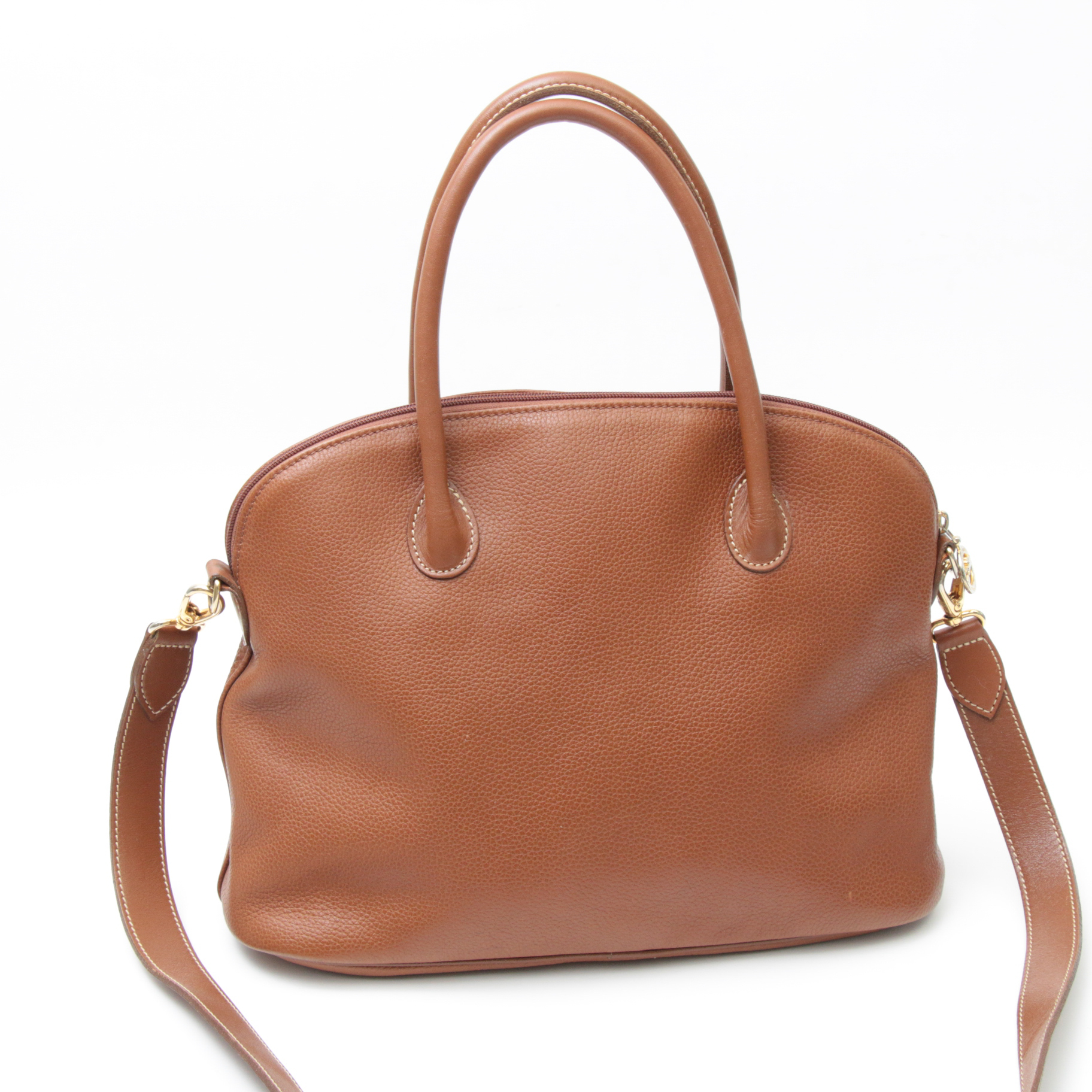 Longchamp Au Sultan Domed Two-Way Bag in Cognac Pebbled Leather