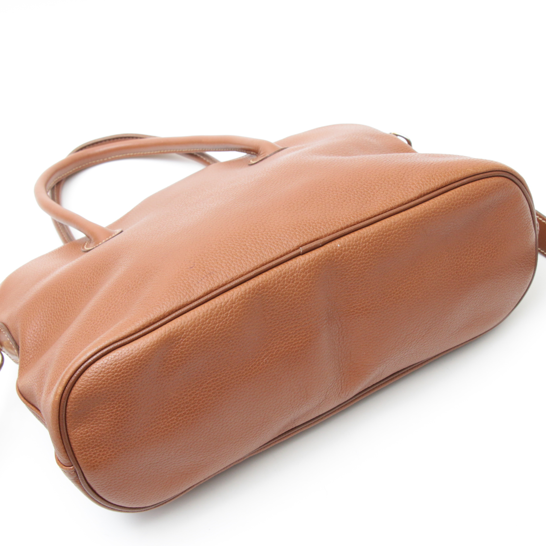 Longchamp Au Sultan Domed Two-Way Bag in Cognac Pebbled Leather