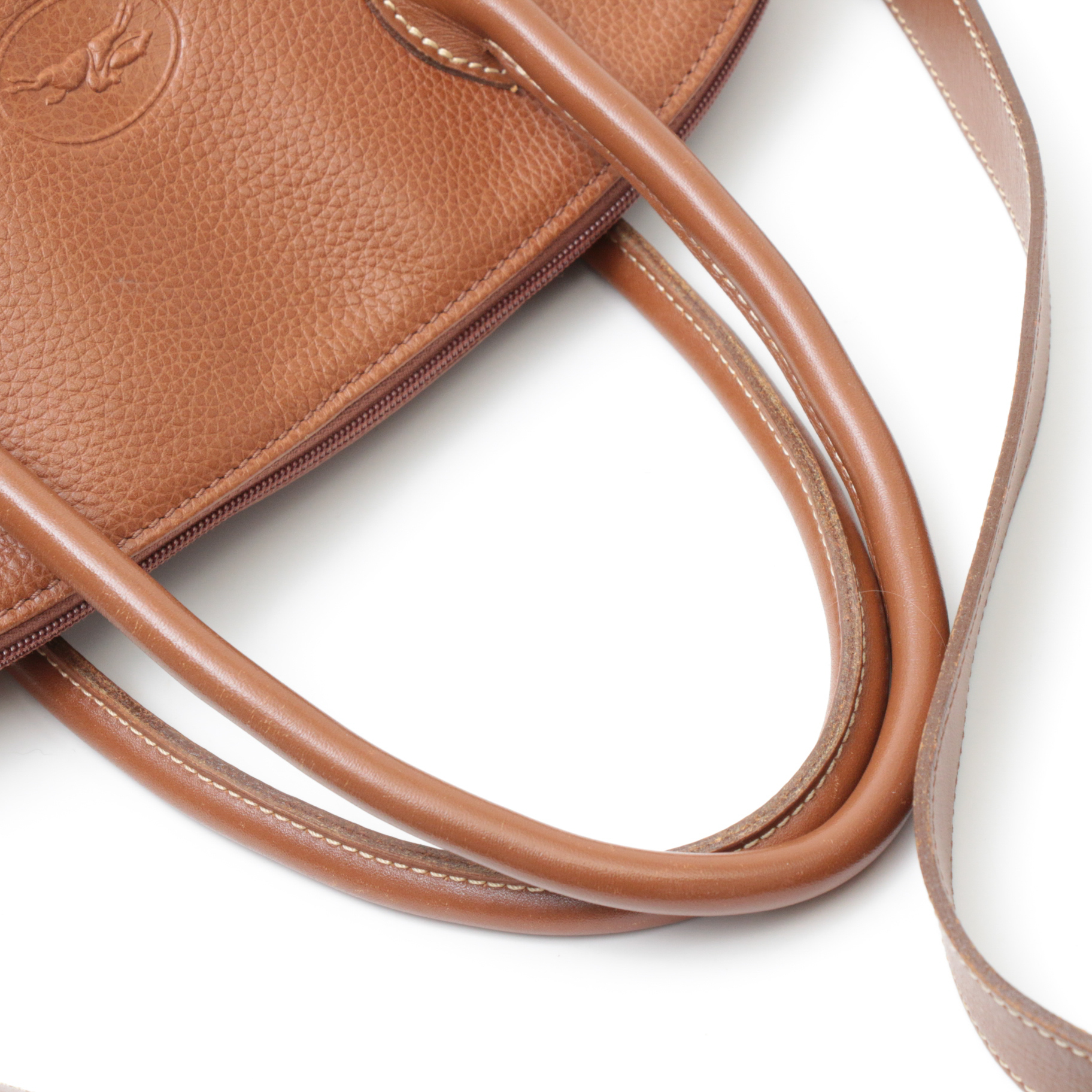 Longchamp Au Sultan Domed Two-Way Bag in Cognac Pebbled Leather