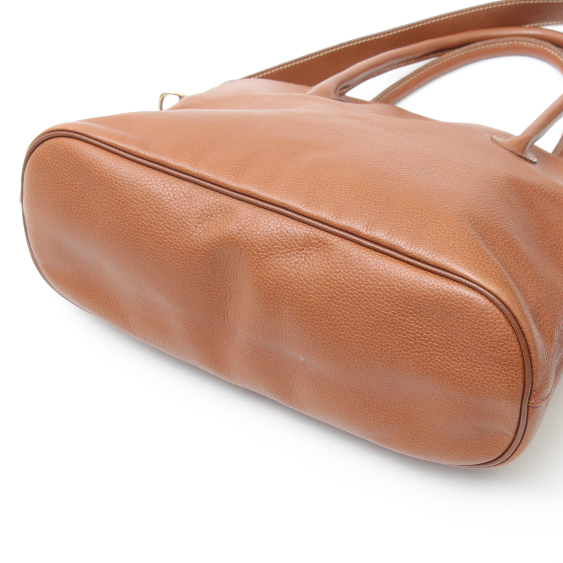 Longchamp Au Sultan Domed Two-Way Bag in Cognac Pebbled Leather