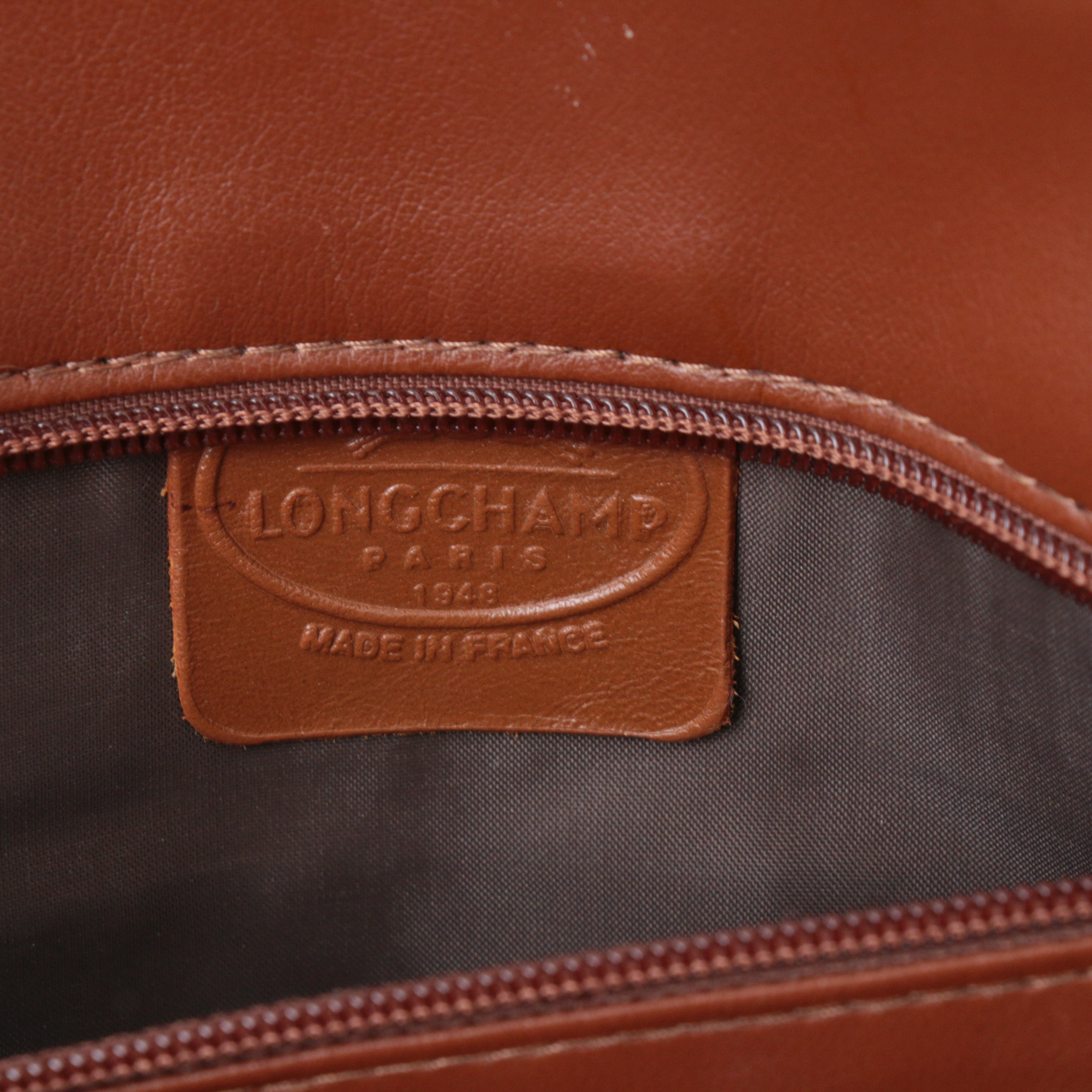 Longchamp Au Sultan Domed Two-Way Bag in Cognac Pebbled Leather