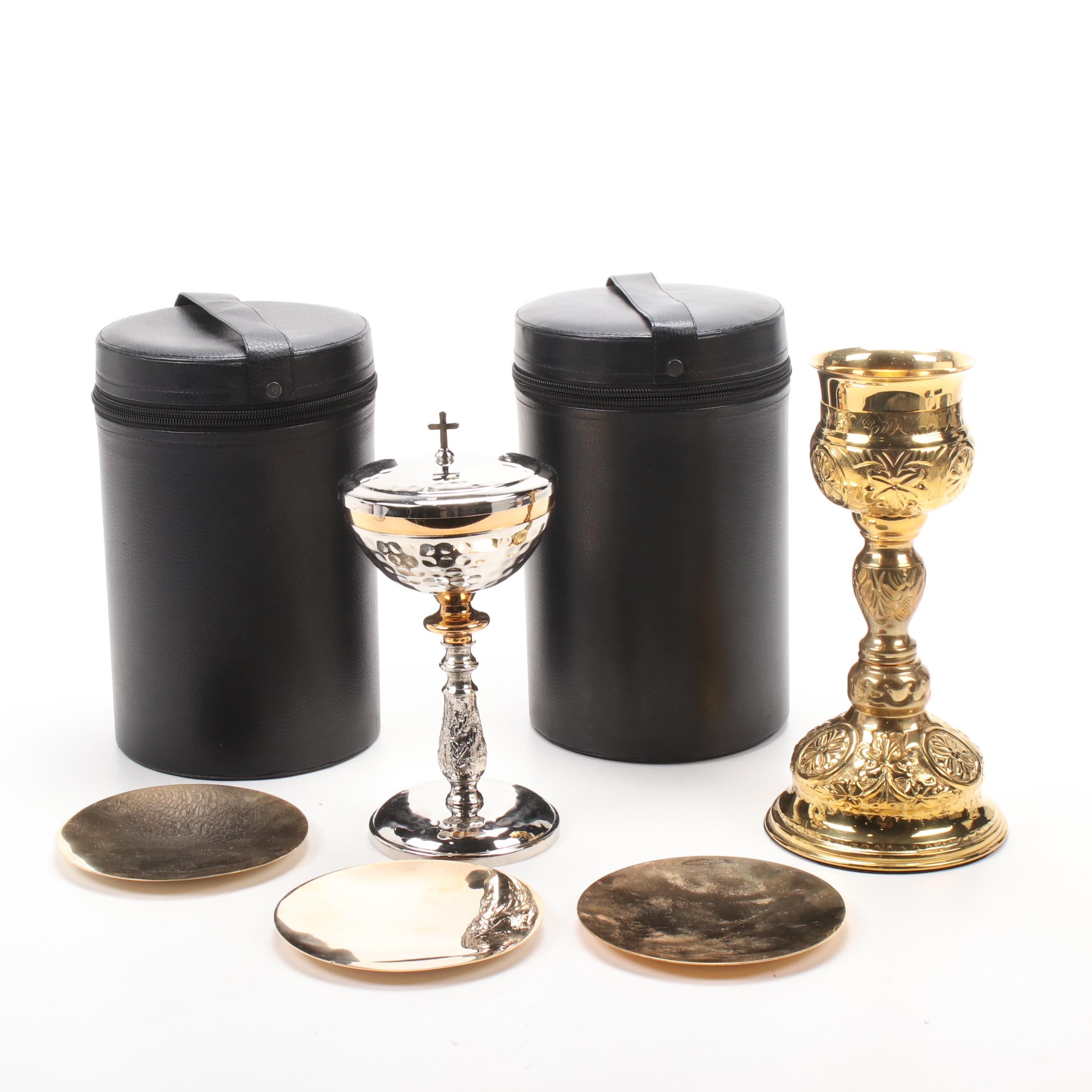 Catholic Communion Cup and Ciborium with Patens