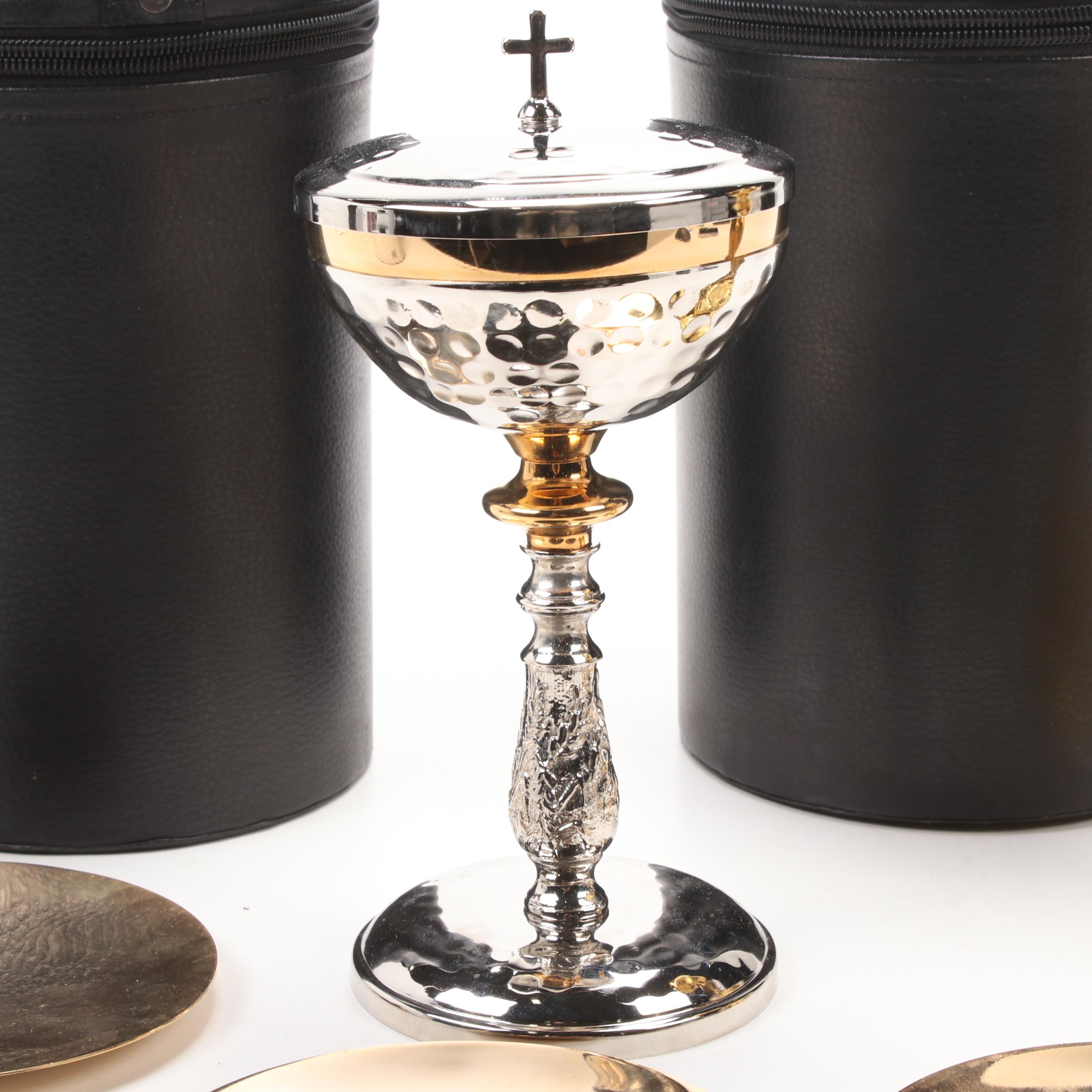 Catholic Communion Cup and Ciborium with Patens