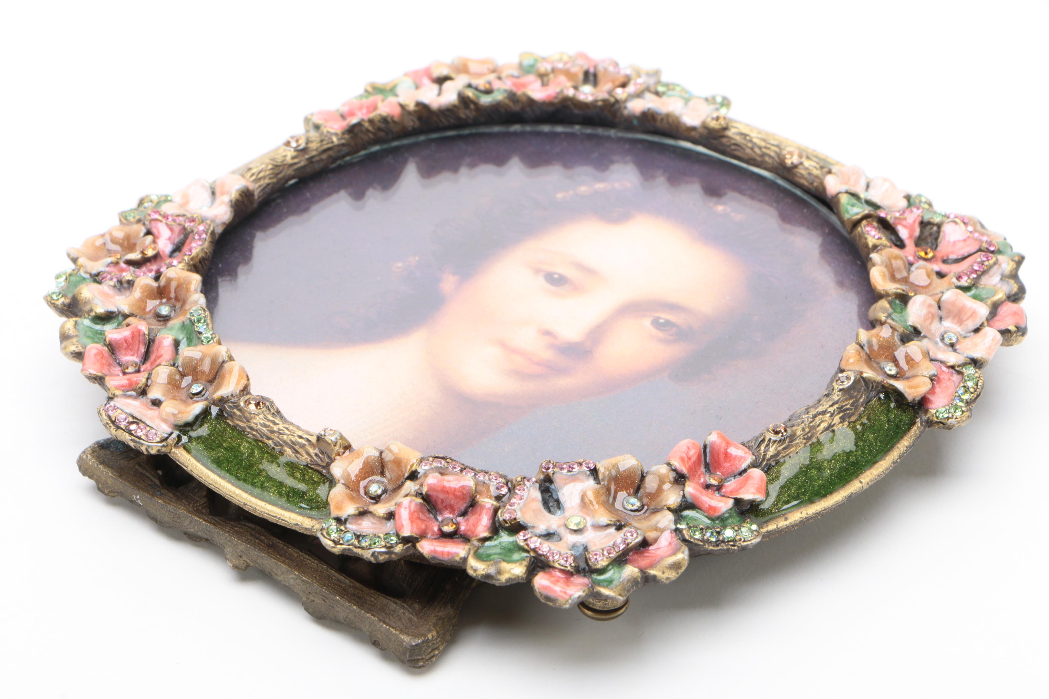 Jay Strongwater Round Tabletop Picture Frame with Original Box