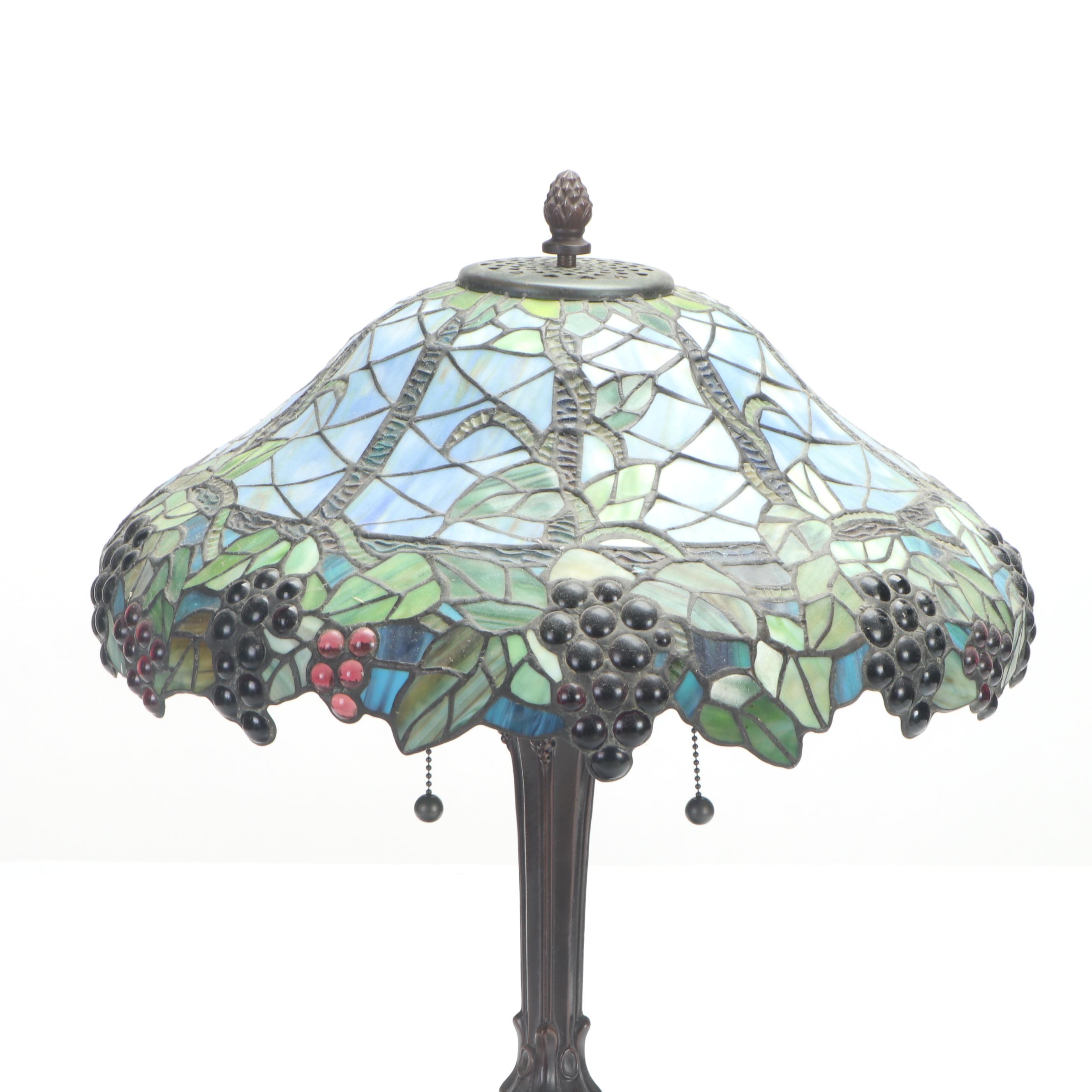 Tiffany Style Slag Glass Grape Motif Table Lamp
