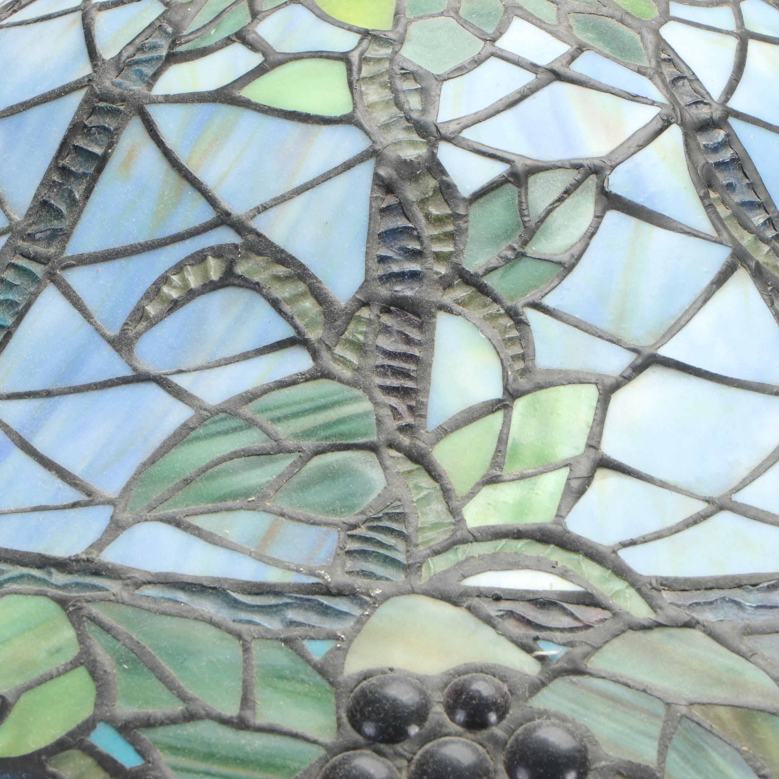 Tiffany Style Slag Glass Grape Motif Table Lamp