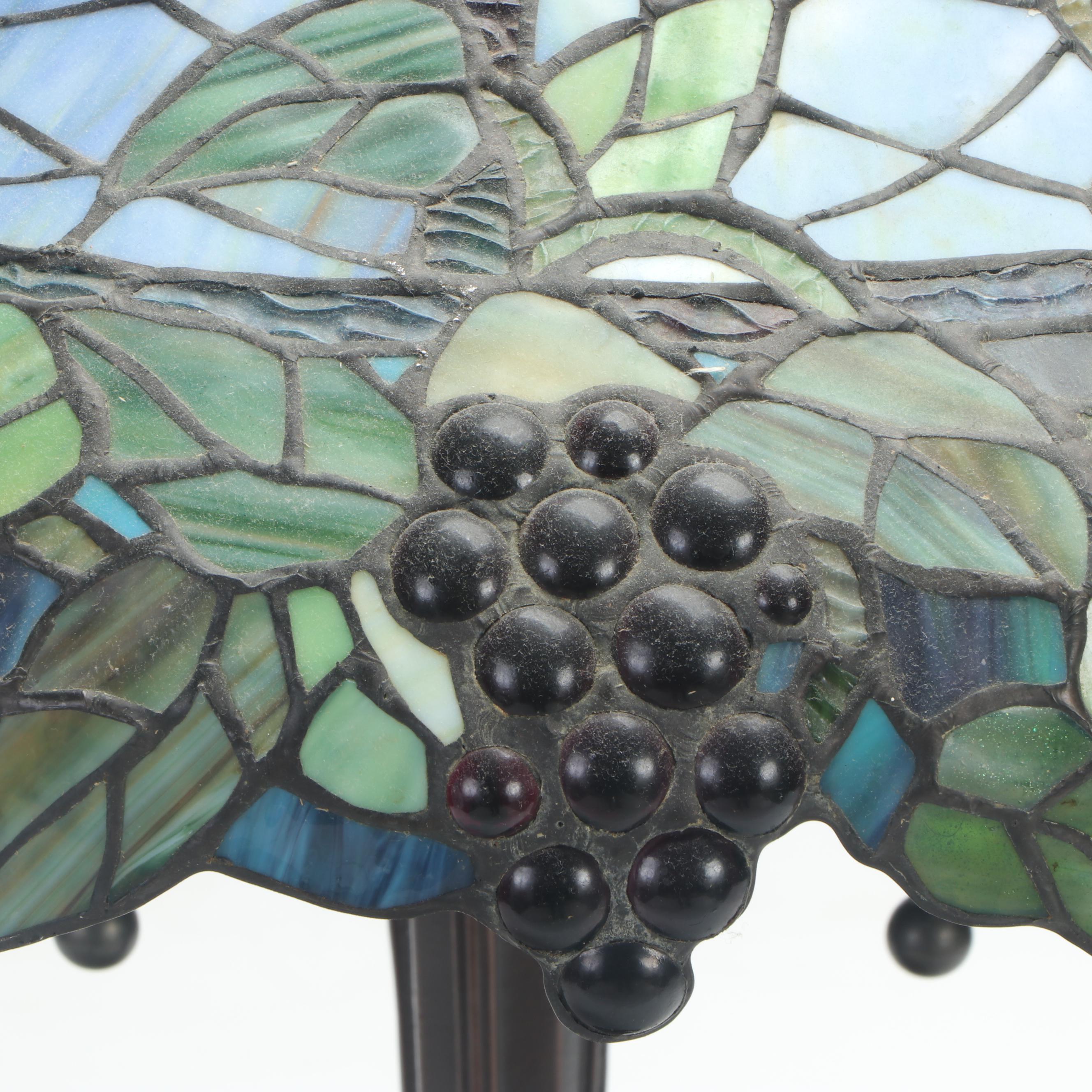 Tiffany Style Slag Glass Grape Motif Table Lamp
